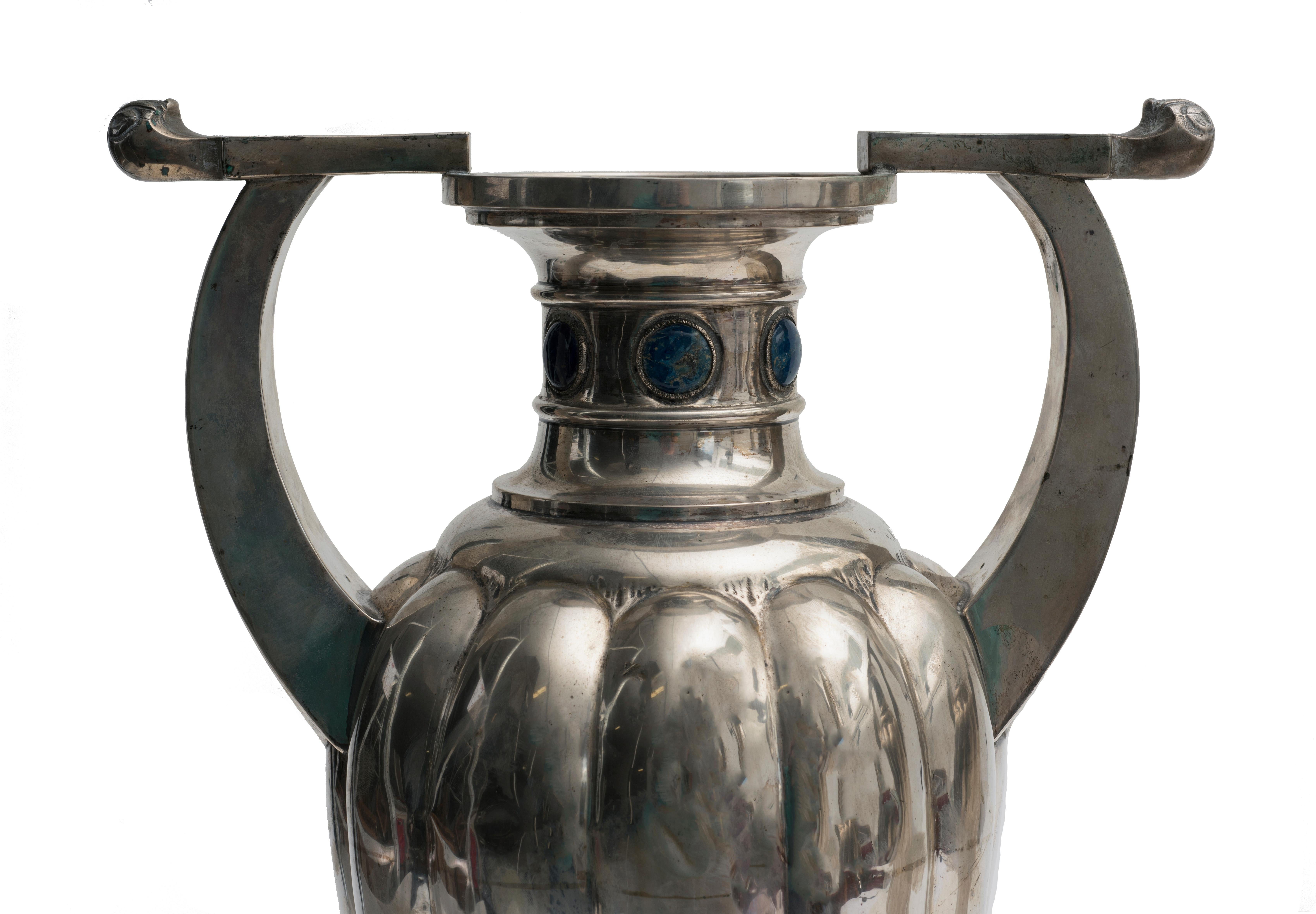20th Century Pair of Two-Handles Silver 800 Vases by Bellotto For Sale