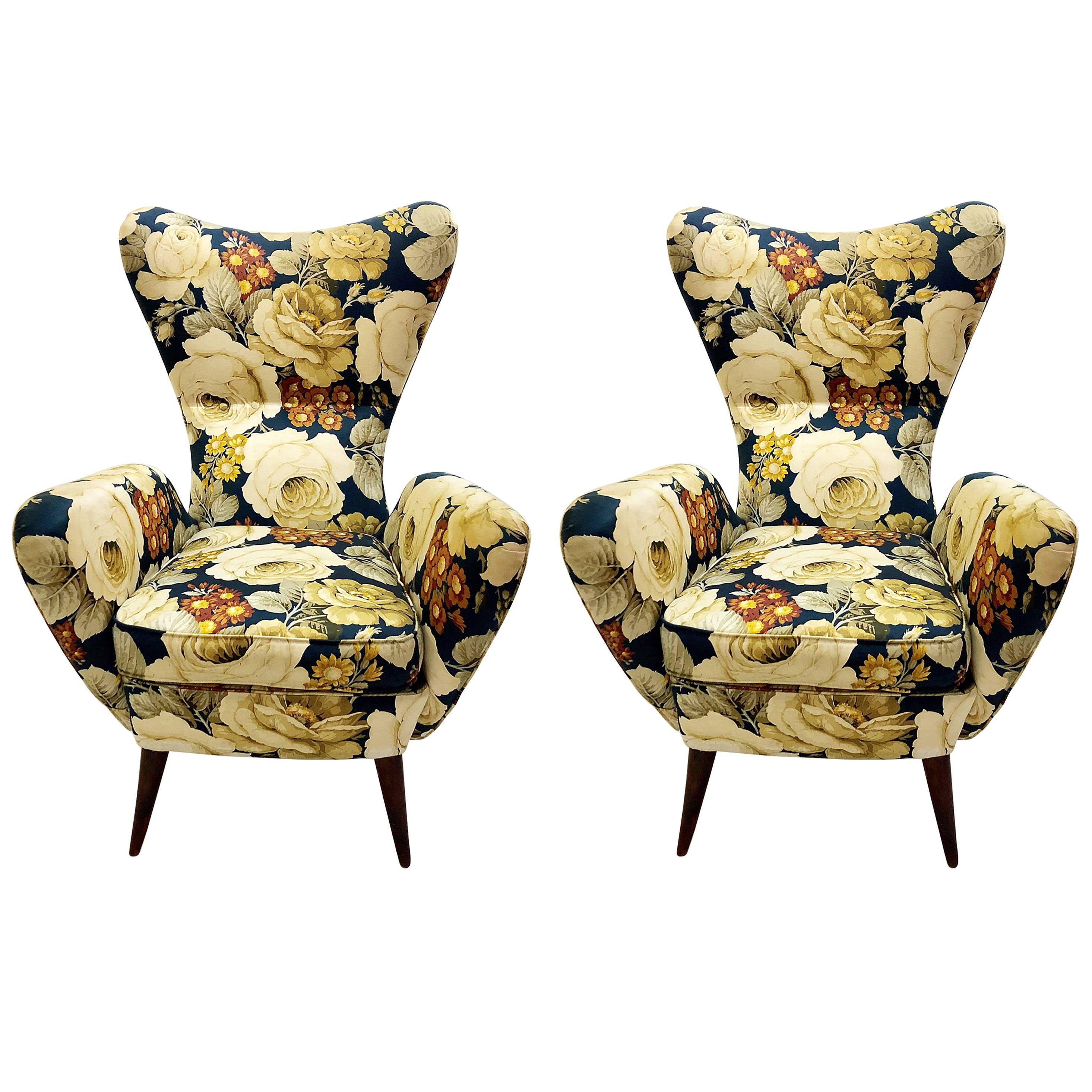 Pair of Two Italian Armchair 1950s, Original Upholstery