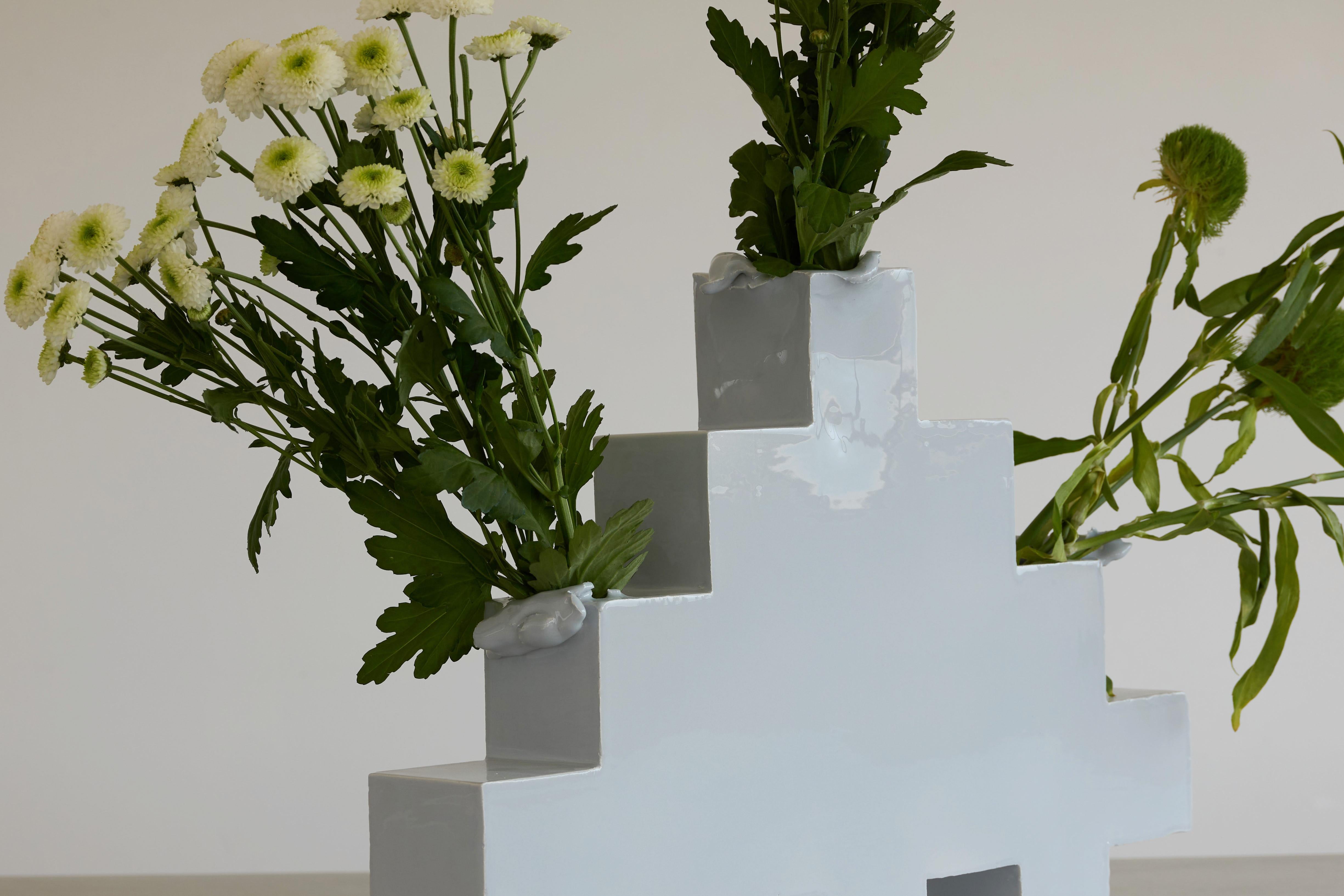 Ceramic Pair of two: Cubist, Geometric, Post Modern Vases. Made in Italy For Sale