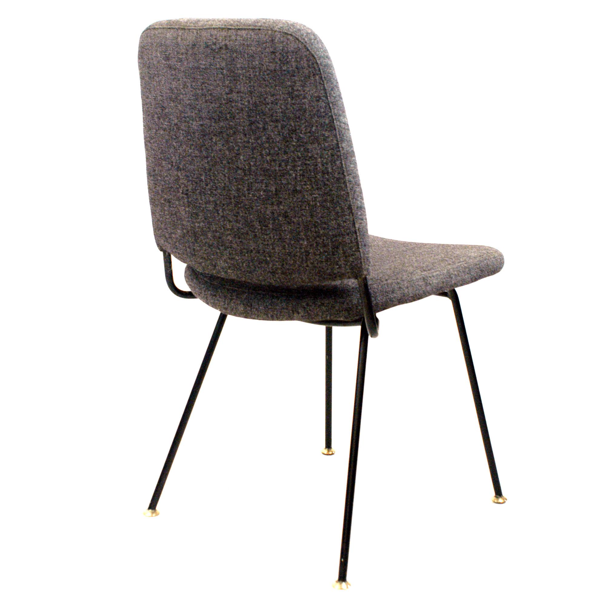 Mid-Century Modern Pair of Two Italian Midcentury Black Metal and Grey Wool Chairs by Arflex