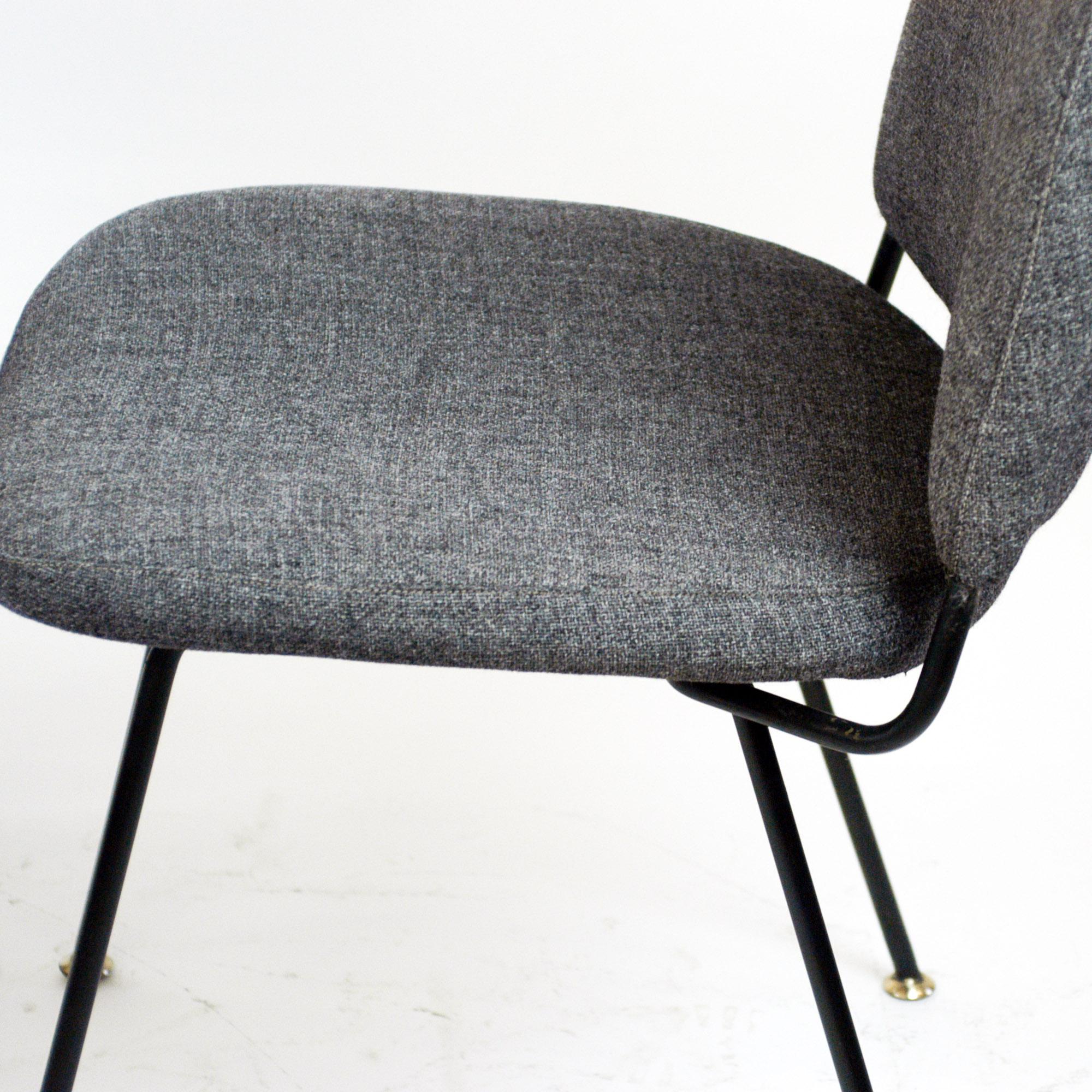 Mid-20th Century Pair of Two Italian Midcentury Black Metal and Grey Wool Chairs by Arflex