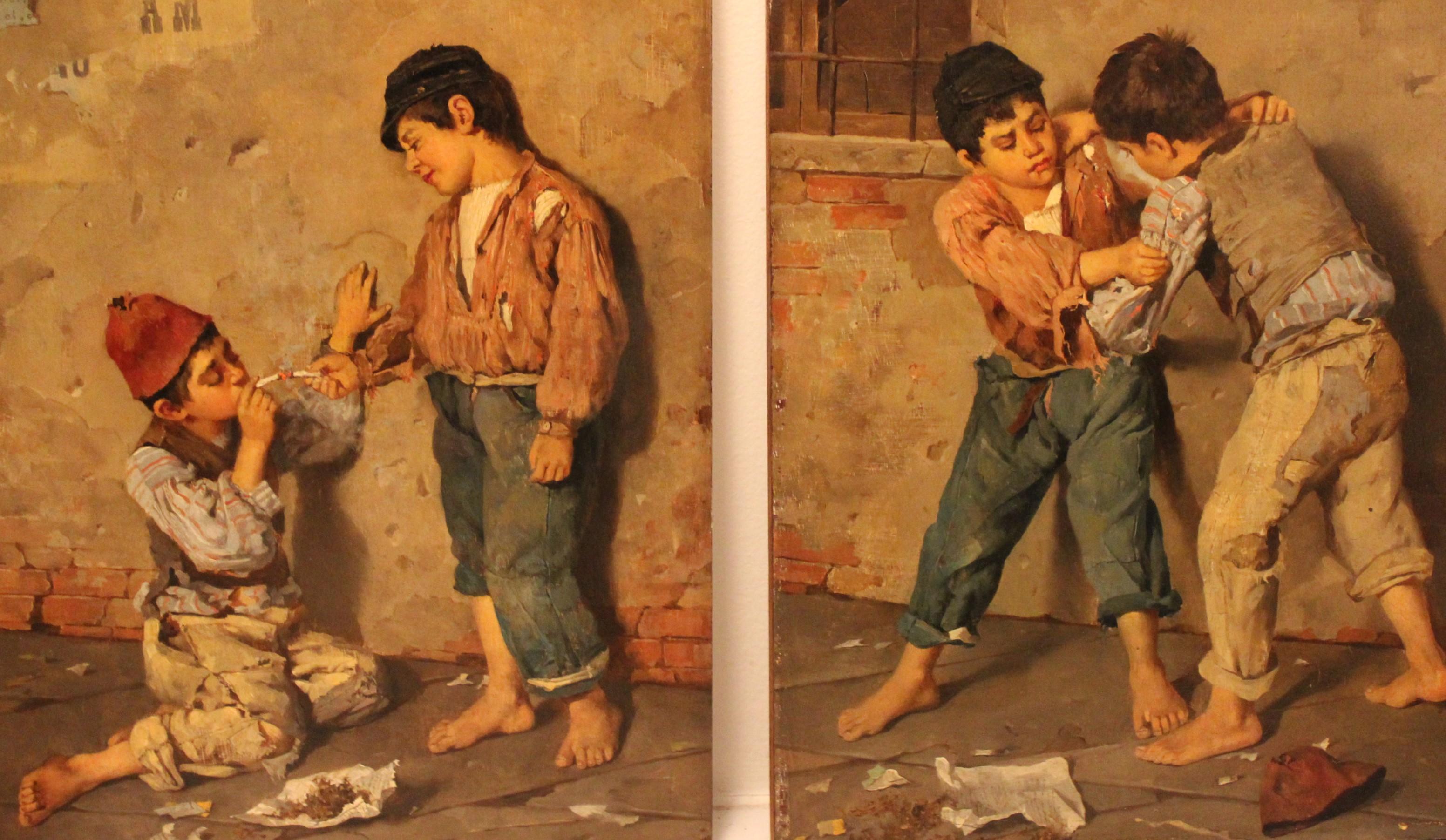 Bois Paire de deux peintures italiennes de Giulio del Torre