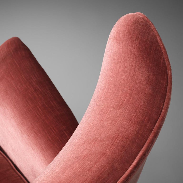 Pair of Two Italian Wingback Chairs in Red Velvet Upholstery For Sale