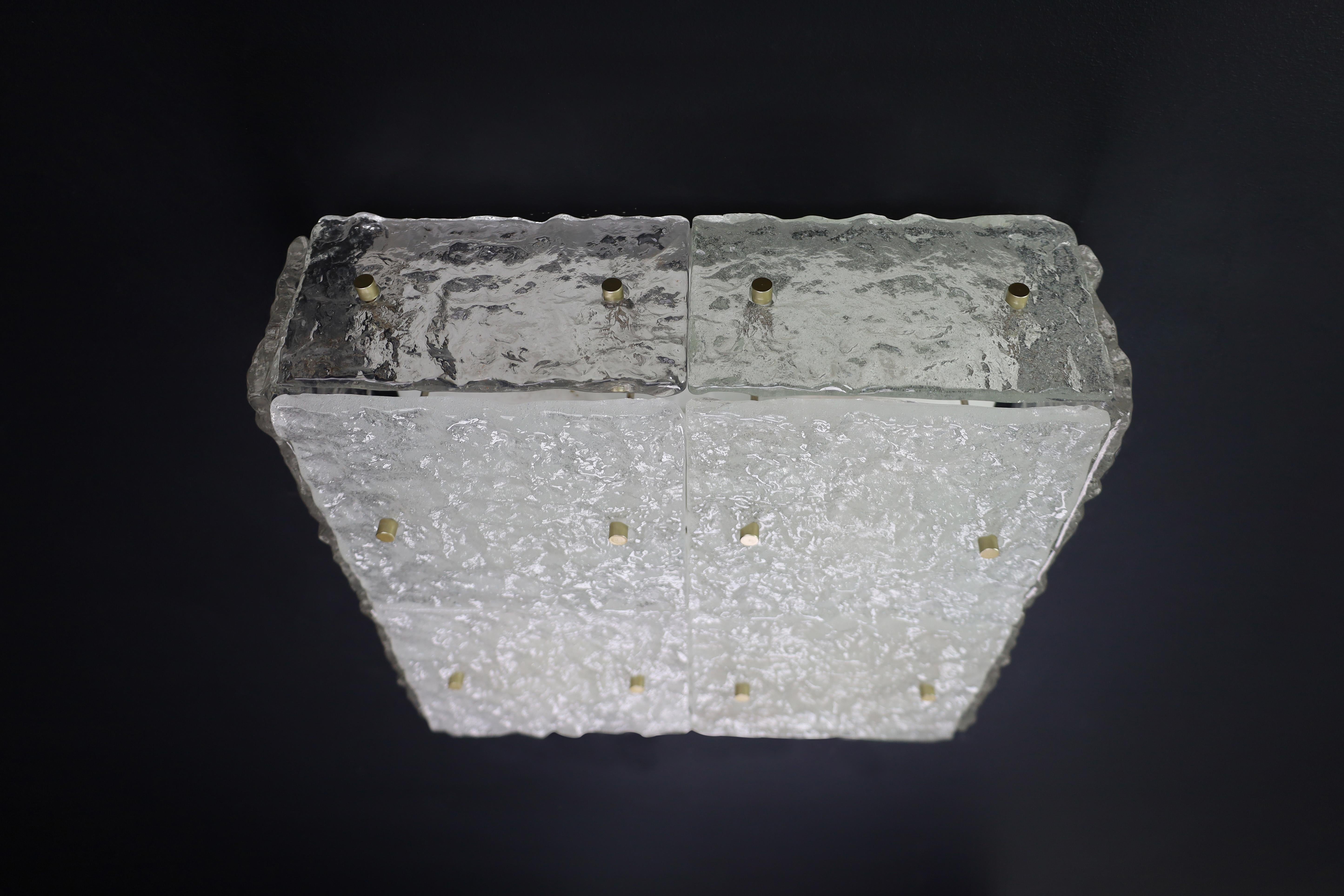 Mid-Century Modern Pair of two Large Kalmar Ice Glass Flush-Mount or Wall lights, Austria 1960s