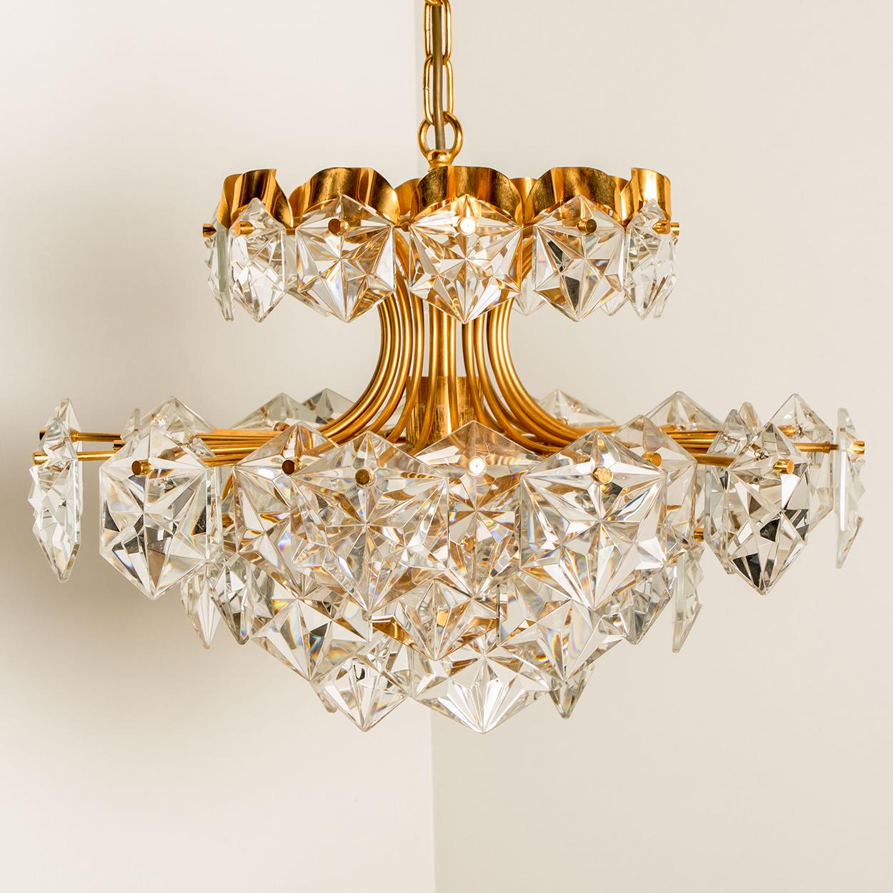 Late 20th Century Pair of Two Layer Faceted Crystal Chandeliers Kinkeldey, 1970 For Sale