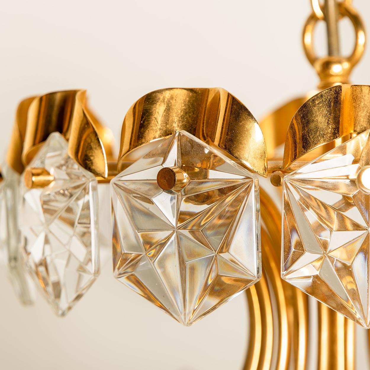 Gold Plate Pair of Two Layer Faceted Crystal Chandeliers Kinkeldey, 1970 For Sale