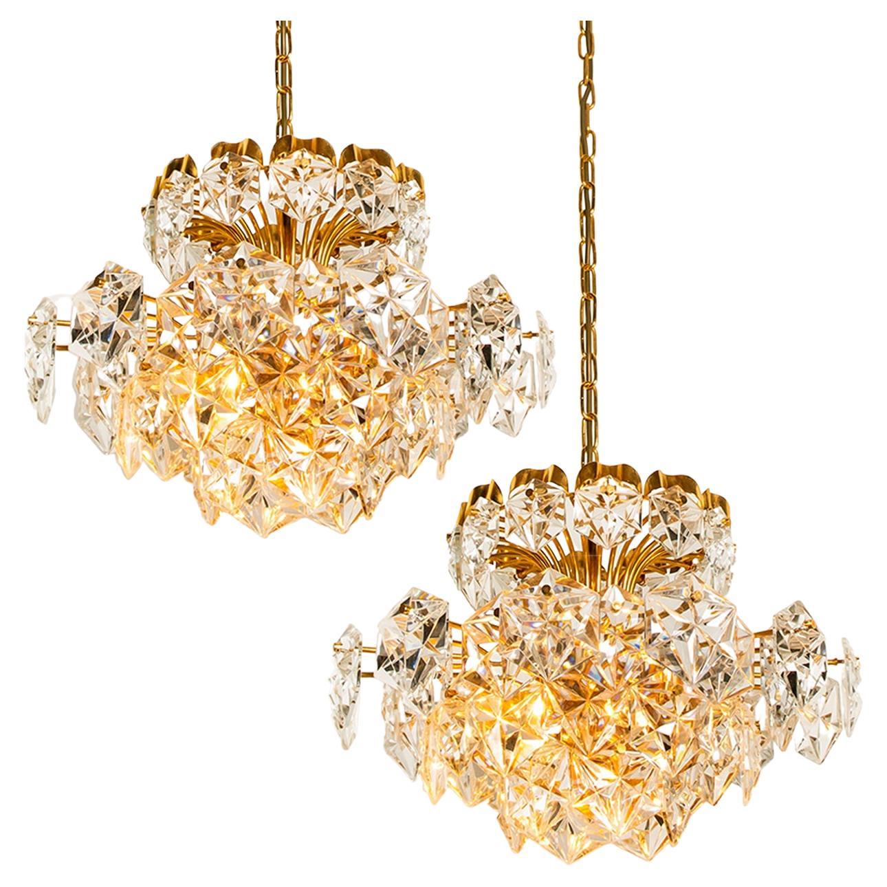 Pair of Two Layer Faceted Crystal Chandeliers Kinkeldey, 1970 For Sale