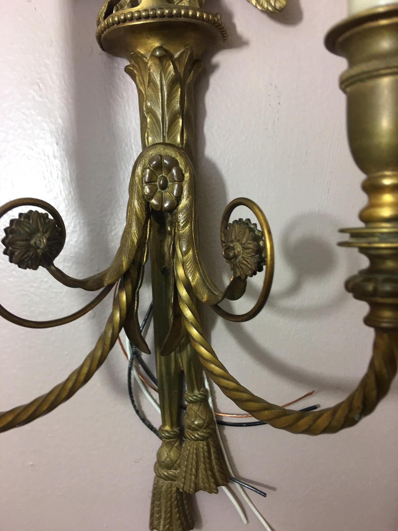 Pair of Two Light Bronze and Eagle Motif Sconces, Late 19th Century 3