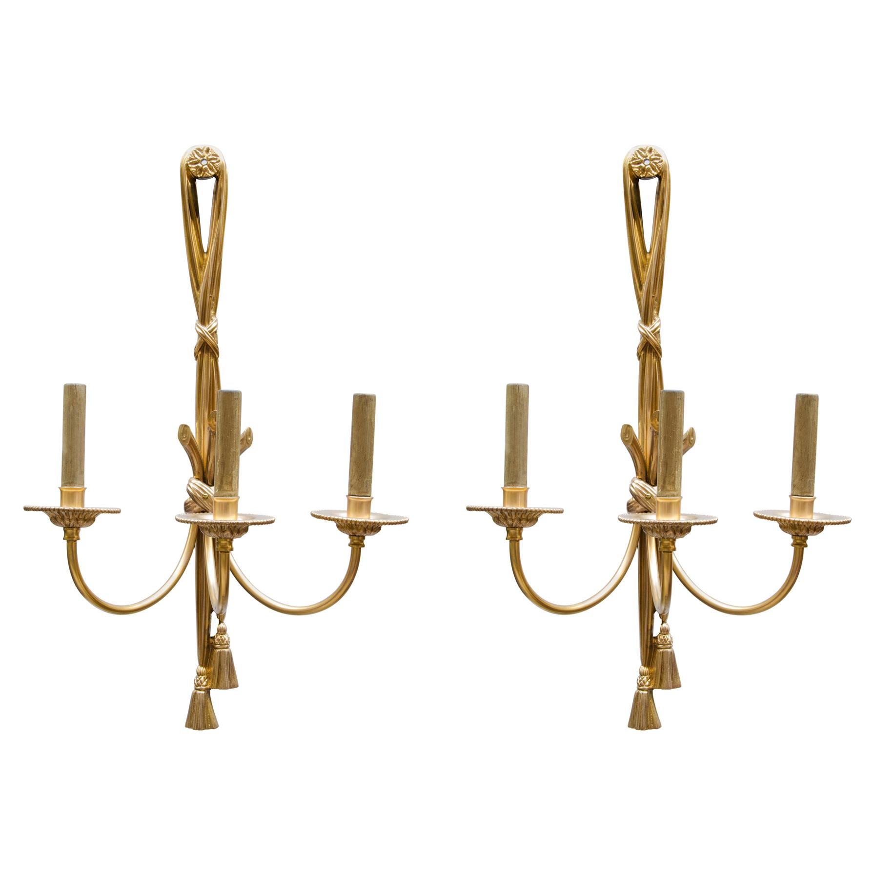 Pair of Two Light Fixtures Louis XVI Style