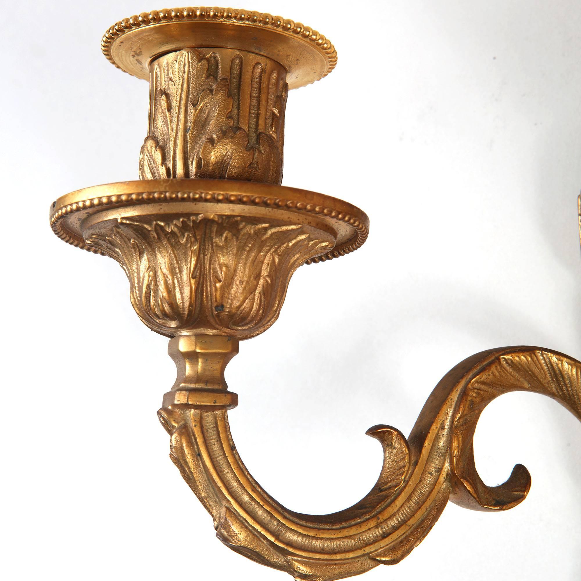 Neoclassical Pair of Two-Light Flaming Urn Wall Appliques