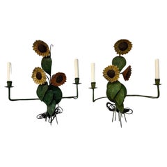 Pair of Two Light Floral Sunflower Wall Sconces