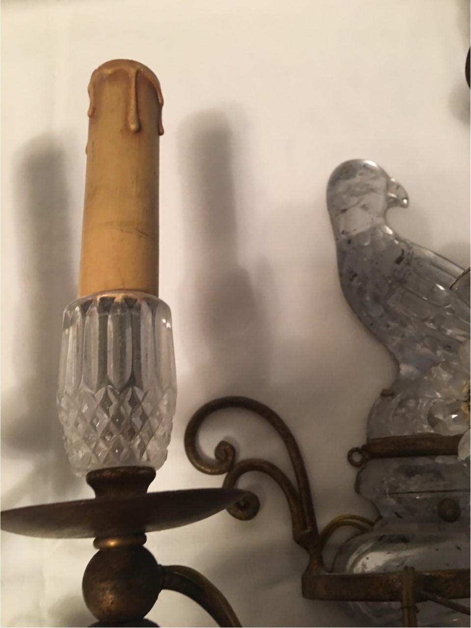 Pair of Two Light Crystal Parrot Sconces For Sale 4