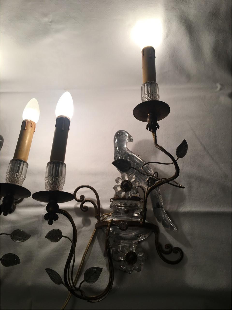 Pair of Two Light Crystal Parrot Sconces In Good Condition For Sale In Frisco, TX