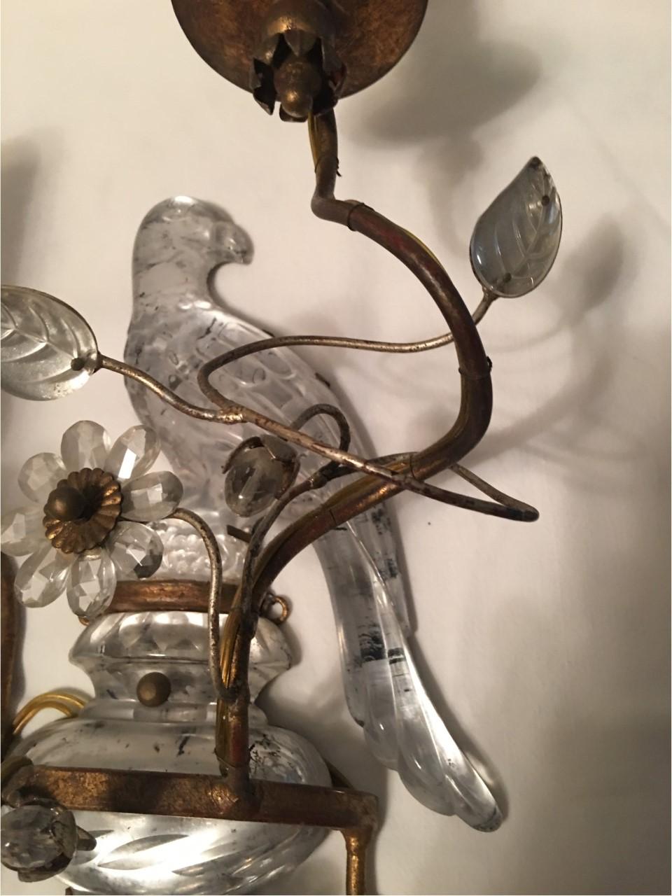 Pair of Two Light Crystal Parrot Sconces For Sale 3