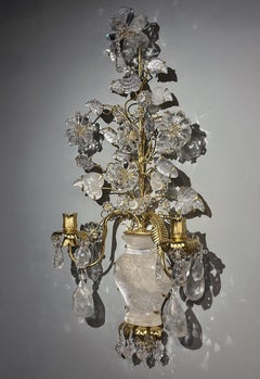 Pair of Two Light Rock Crystal Jardiniere Sconces