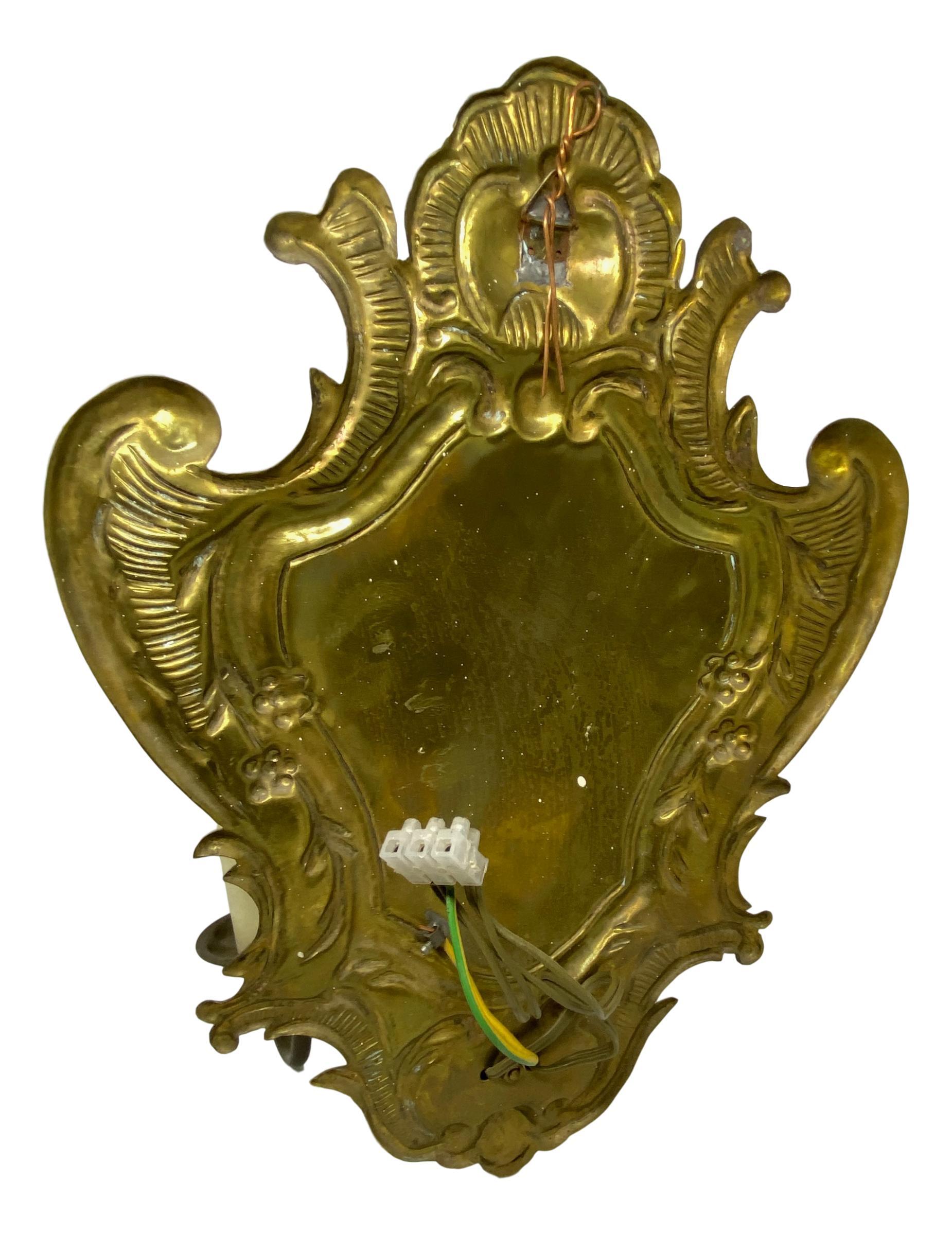 Pair of Two-Light Shield Back Brass Sconces Victorian Style, 20th Century For Sale 5