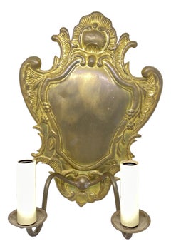 Pair of Two-Light Shield Back Brass Sconces Victorian Style, 20th Century