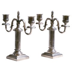Pair of two-light silver-plated metal candlesticks, Cailar Bayard, 1920s