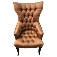 Pair of Two Lounge Satin High Back Button Chairs, Mid-Century Modern