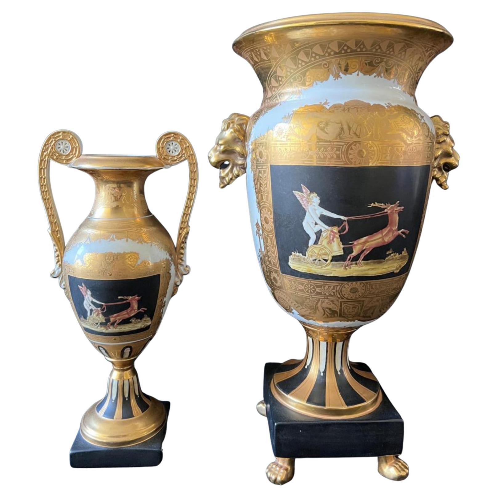 Pair of Two Magnificent Vases in the Shape of Greek Amphorae French Empire, 19th