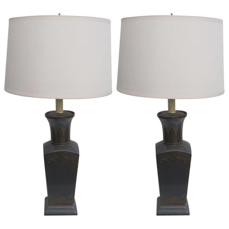 Pair of Two-Metal Table Lamps For Sale