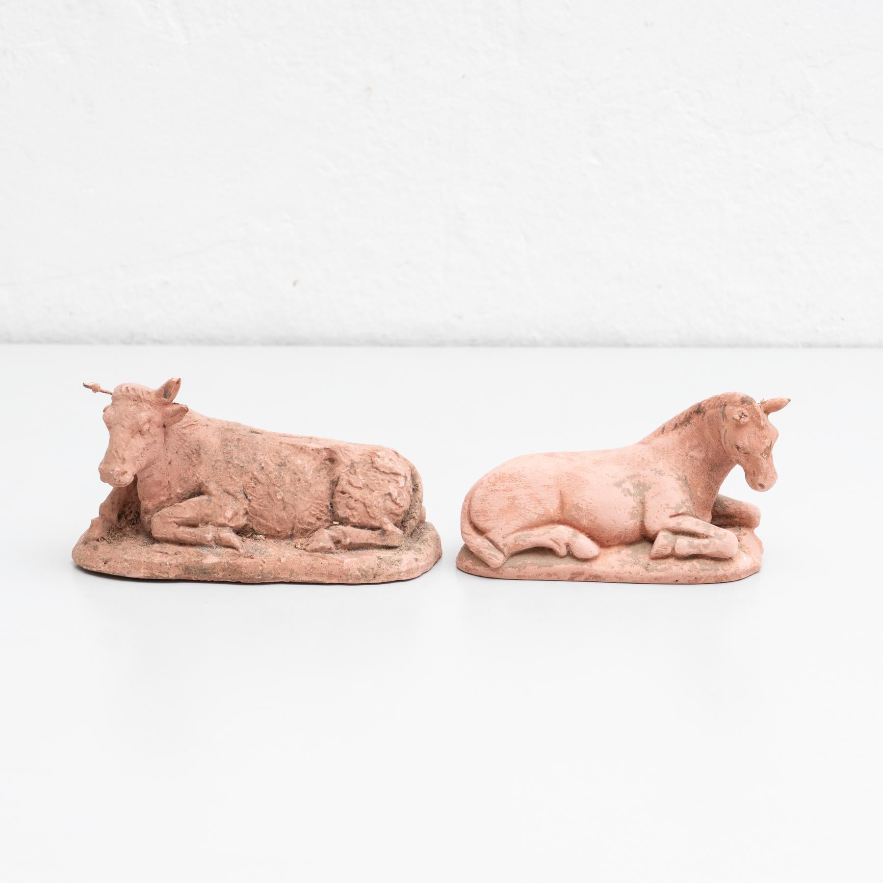 Mid-Century Modern Pair of Two Mid-20th Century Clay Animal Sculptures
