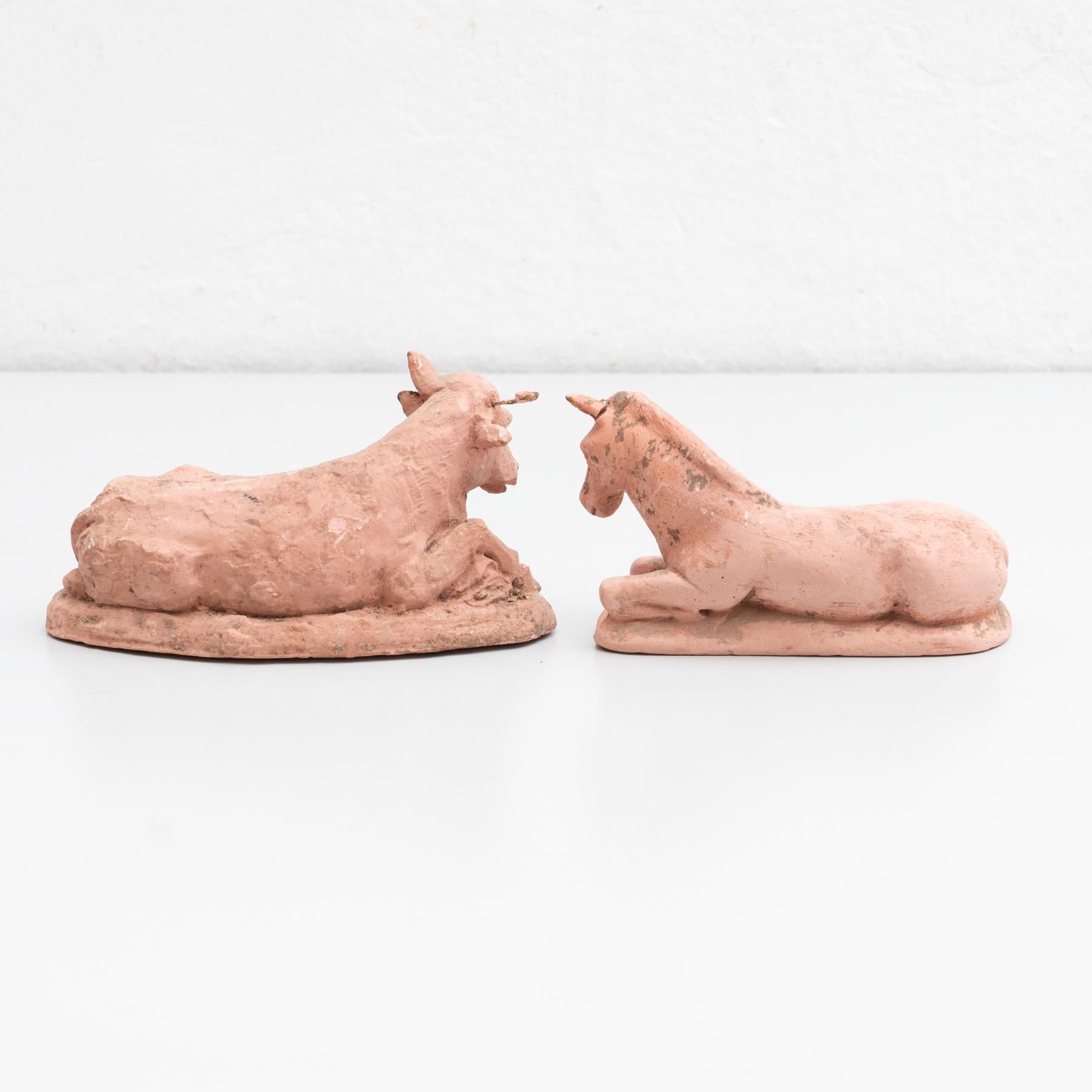 Spanish Pair of Two Mid-20th Century Clay Animal Sculptures