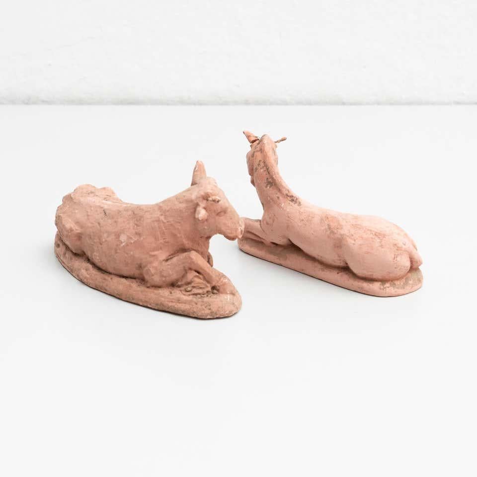 Mid-Century Modern Pair of Two Mid-20th Century Clay Animal Sculptures For Sale