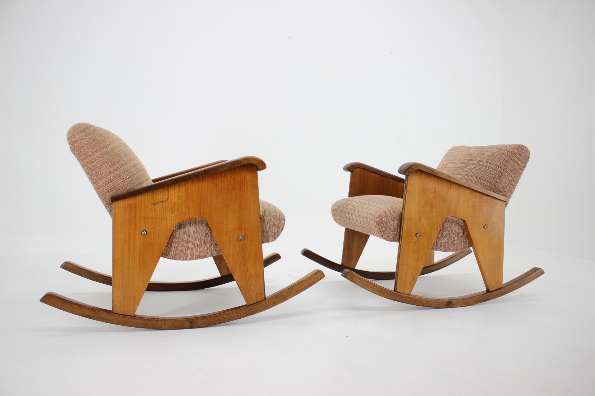 Mid-Century Modern Pair of Two Mid Century Design Rocking Chairs, Czechoslovakia, 1960s For Sale