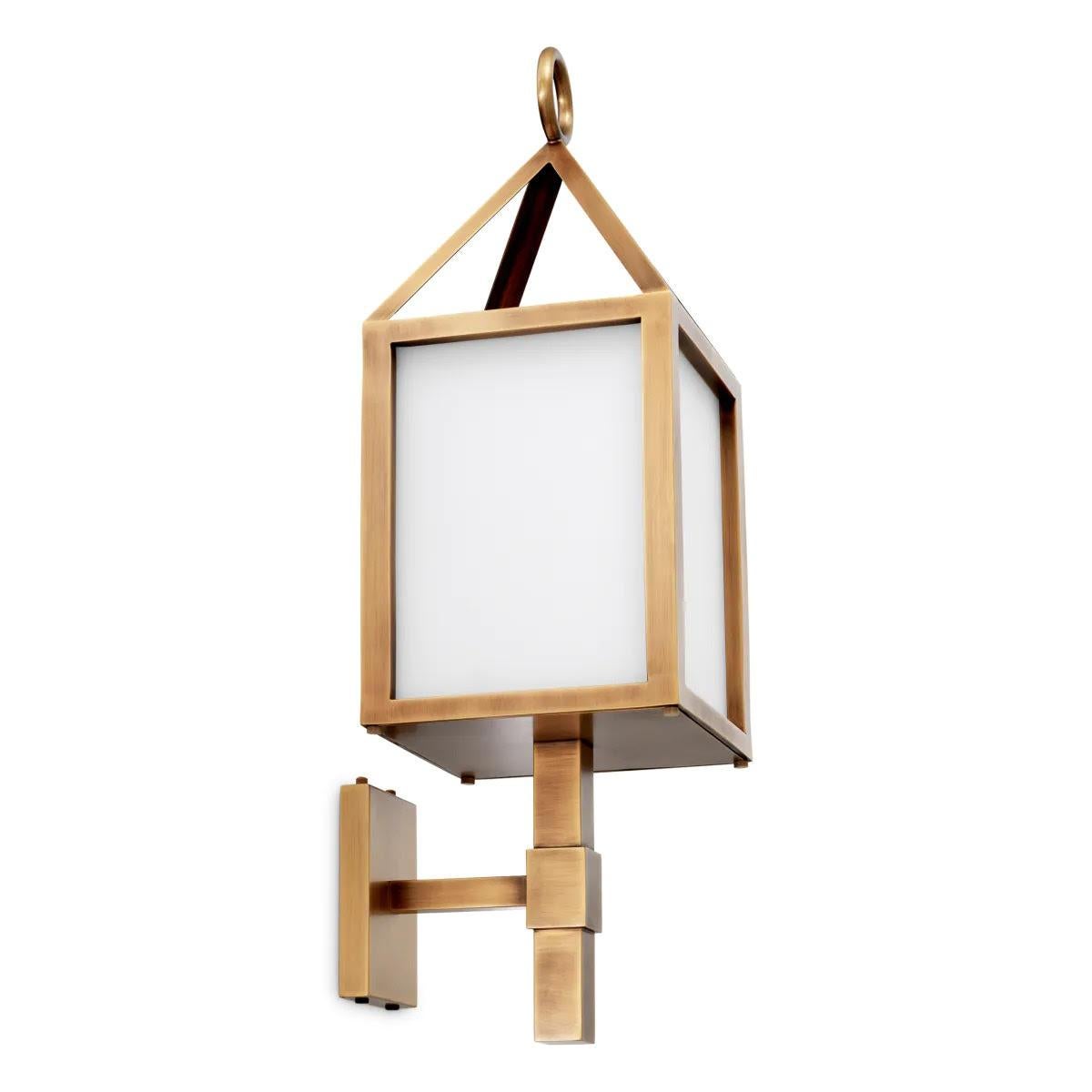 Pair of Two Outdoor Wall Lights, Antique Brass Finish, White Glass. In New Condition For Sale In Saint-Ouen, FR