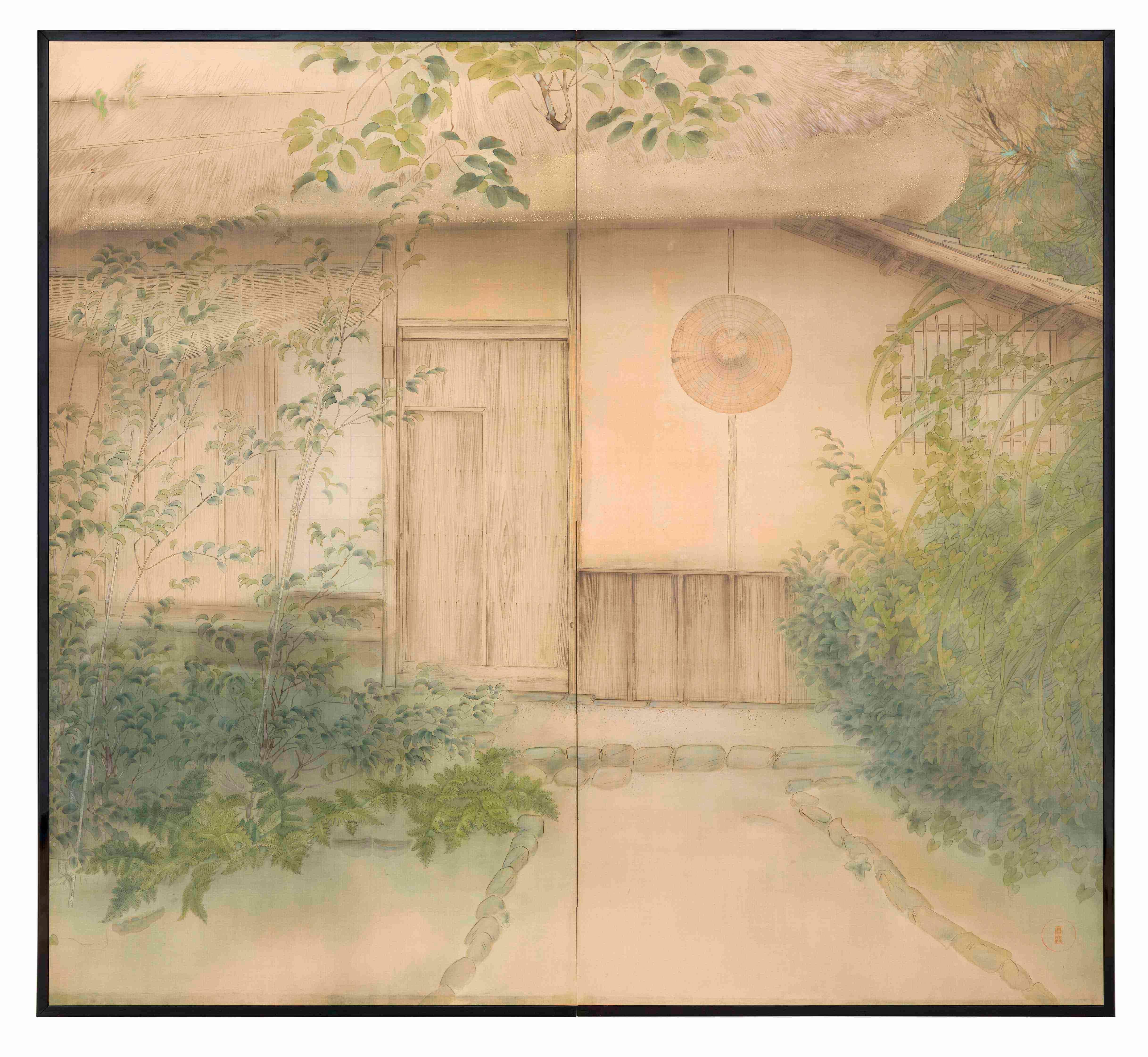 Japanese Pair of Two-Panel Screen, Autumn at the Rakushisha For Sale