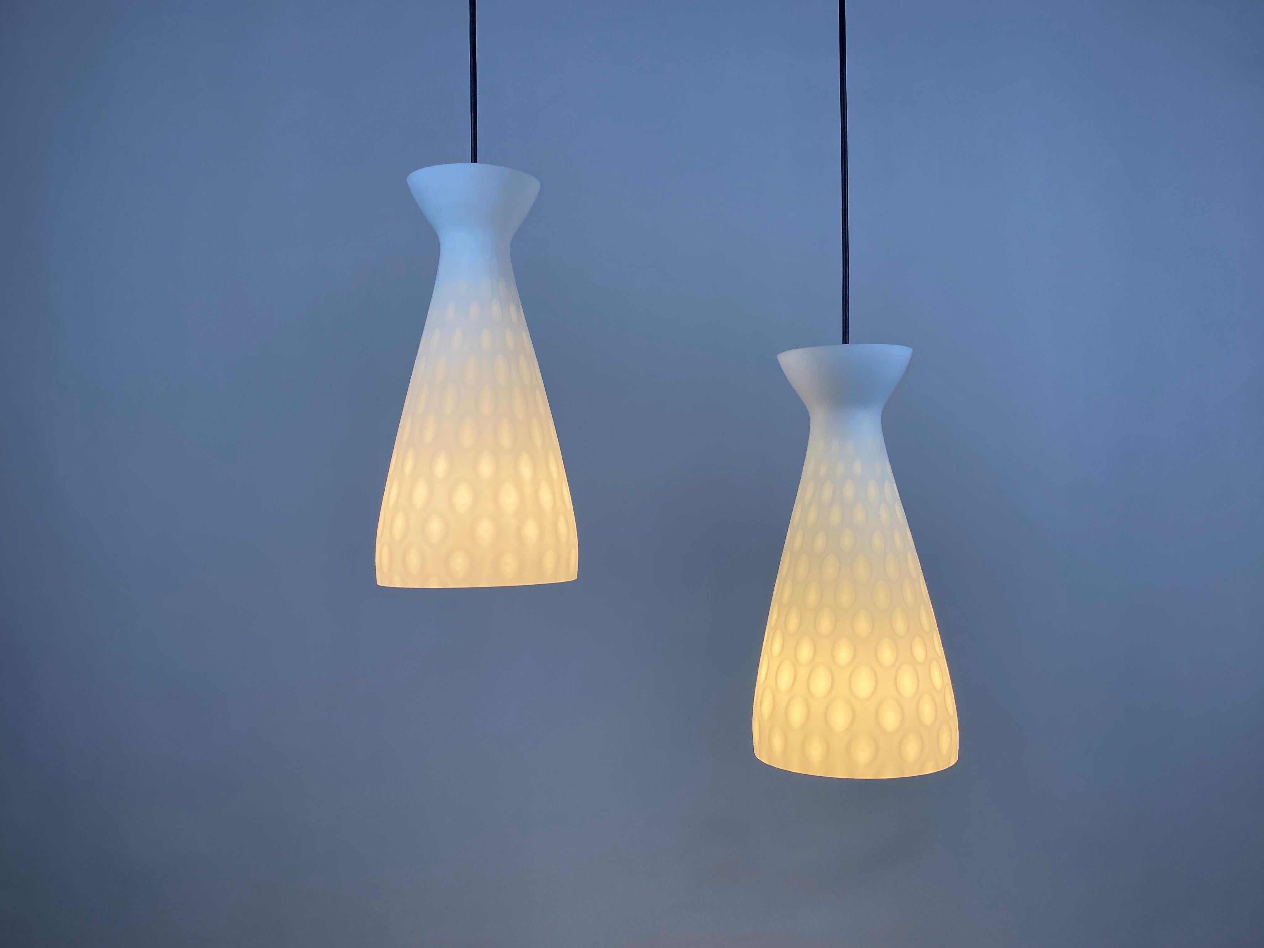 Glass Pair of two pendant lights by Aloys Gangkofner 'Ibiza' for Peill & Putzler 1960