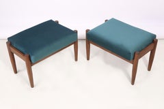 Pair of Two Petrol Blue Vintage Stools, Edmund Homa, 1960s