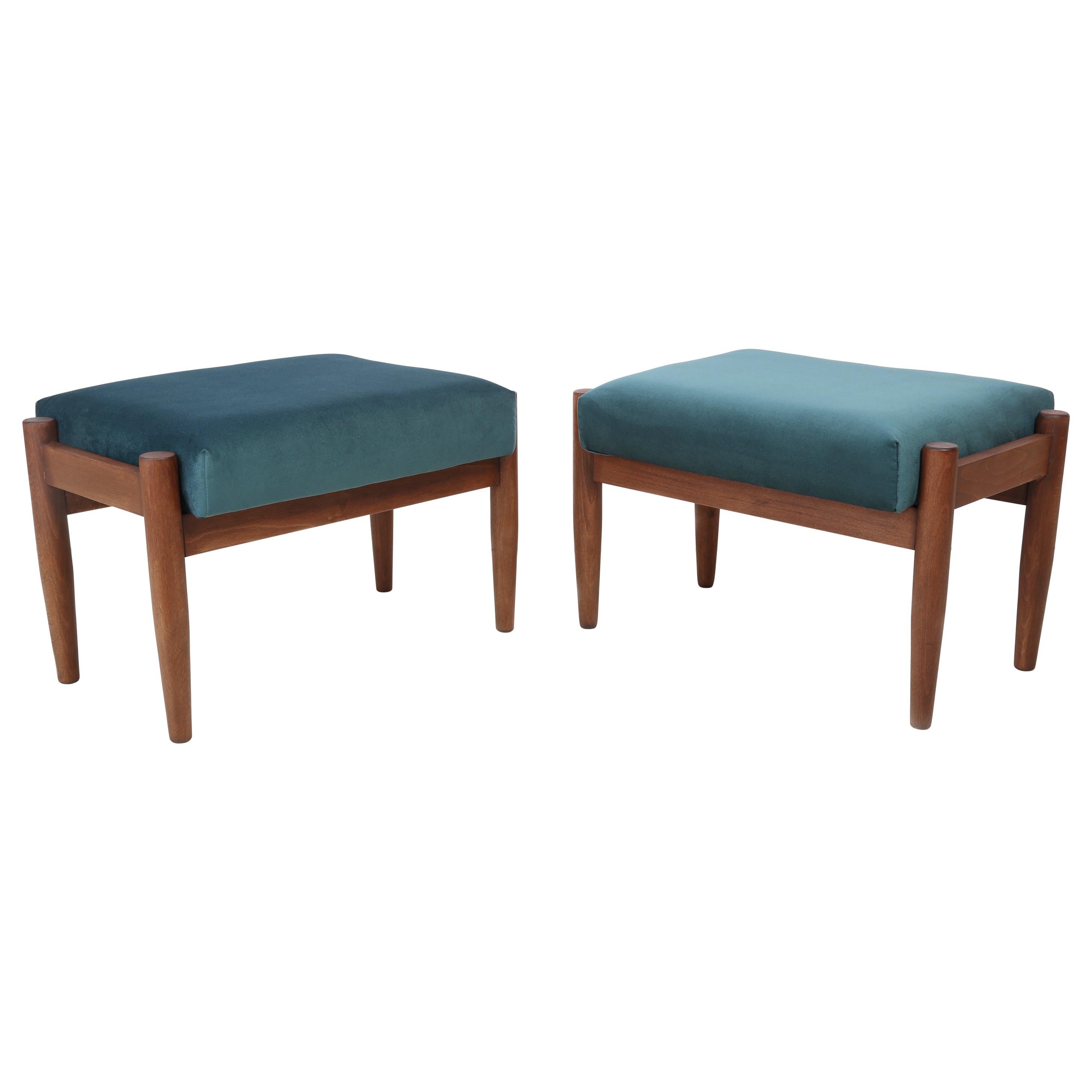 Pair of Two Petrol Blue Vintage Stools, Edmund Homa, 1960s For Sale