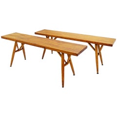 Pair of Two Pirkka Benches by Ilmari Tapiovaara for Laukaan Puu, Finland, 1960s