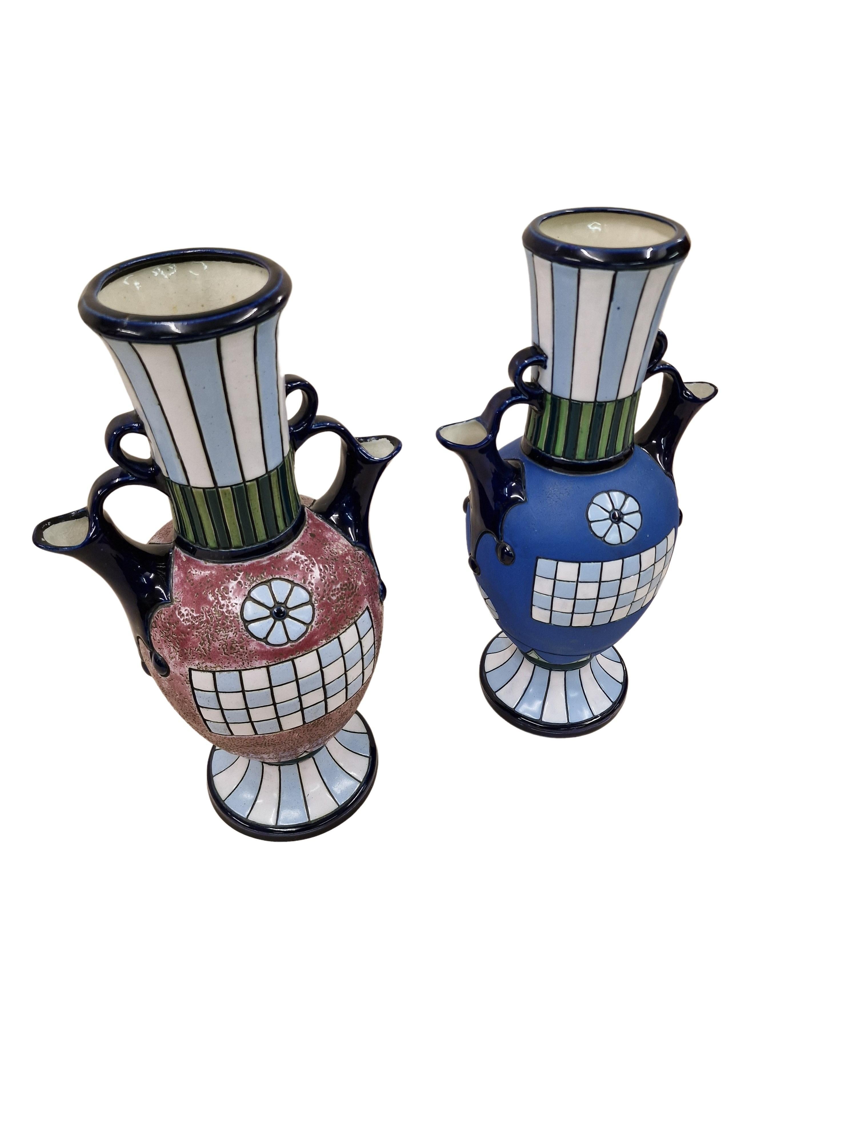 Pair of two rare reversible vases, jugs, ceramic, Art Deco, 1915 Amphora Czech R For Sale 5