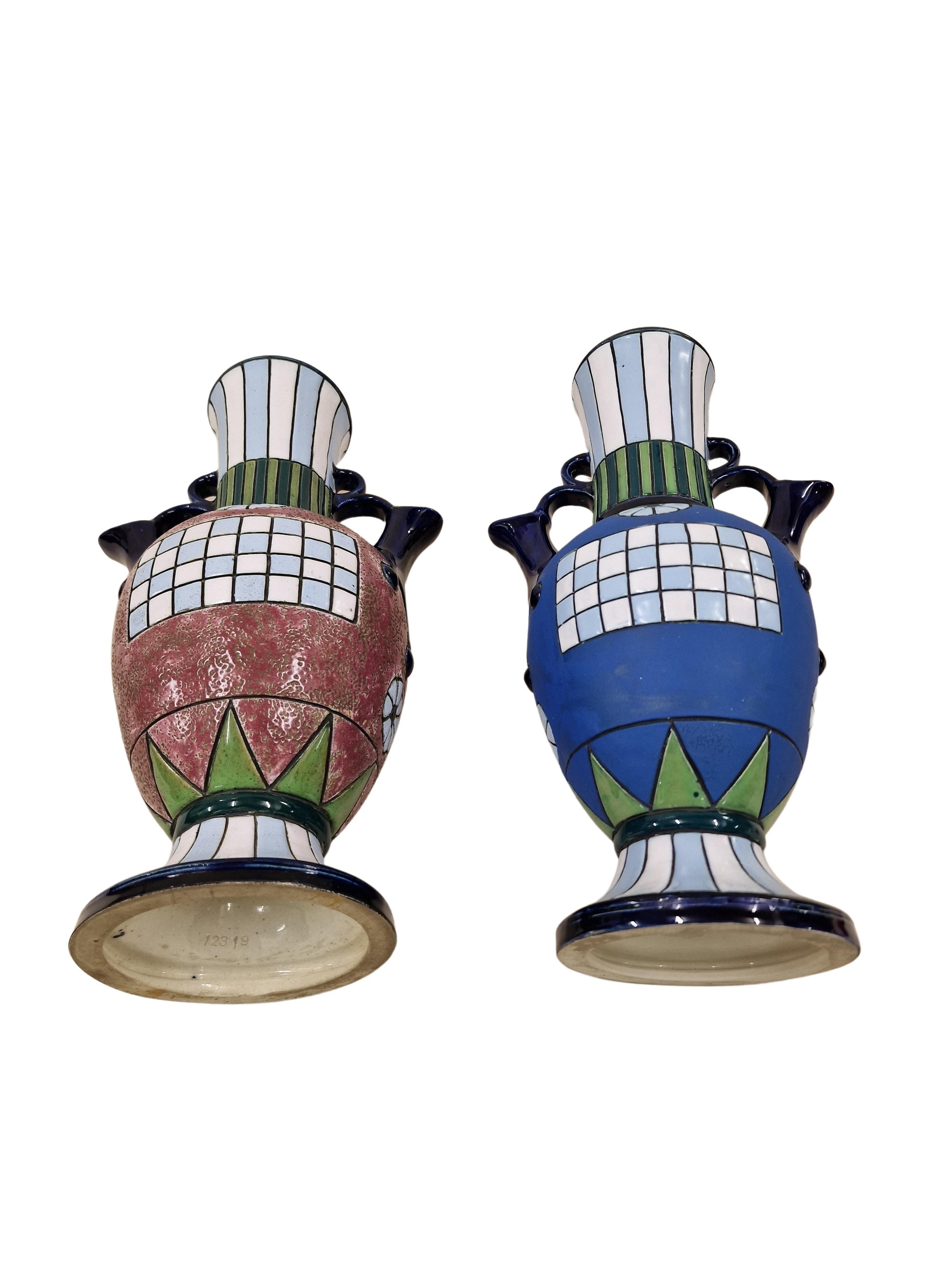 Pair of two rare reversible vases, jugs, ceramic, Art Deco, 1915 Amphora Czech R For Sale 2