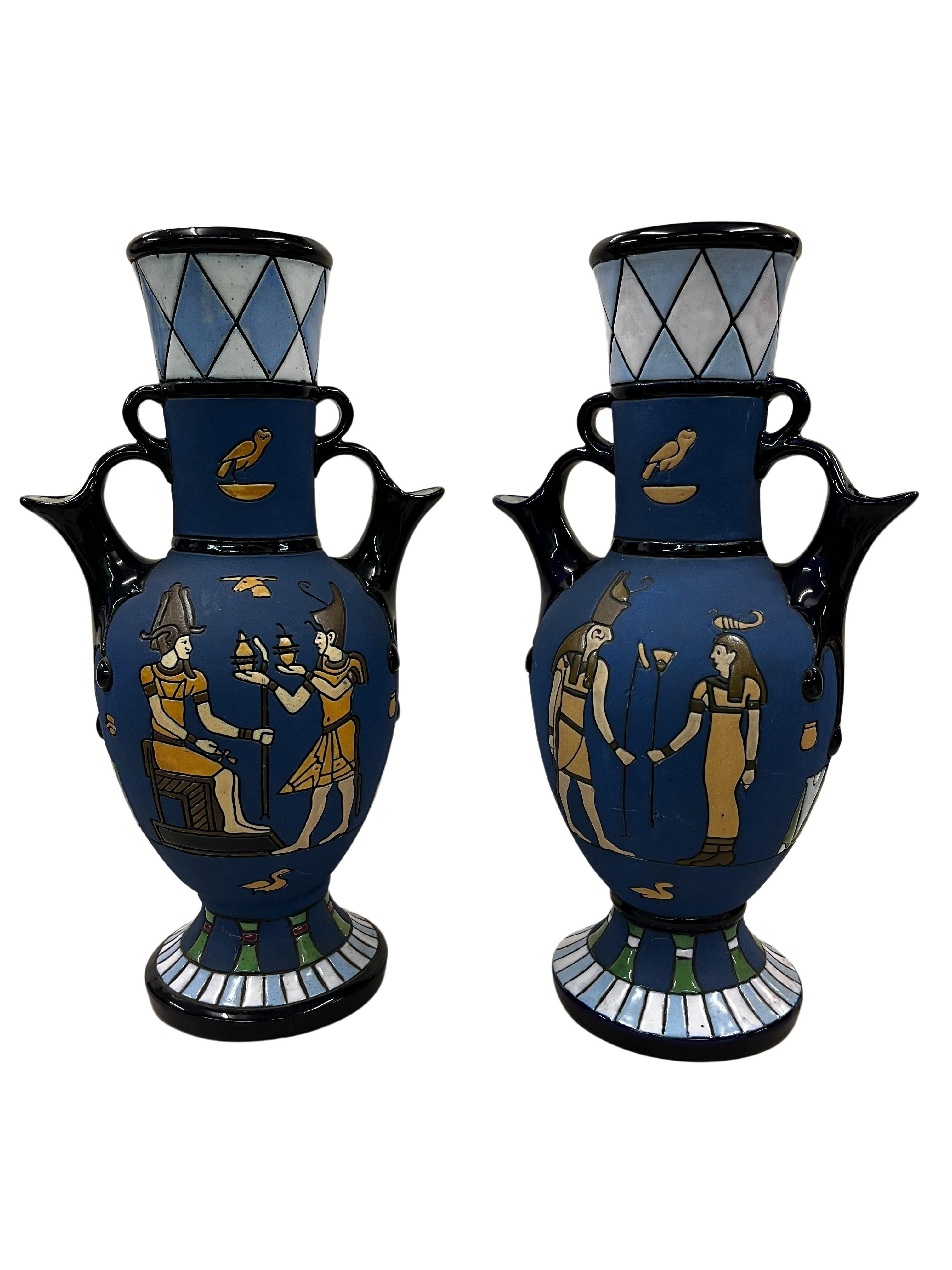 Pair of two reversible vases jugs, ceramic, Egypt Art Deco, 1915 Amphora Czech R For Sale 5