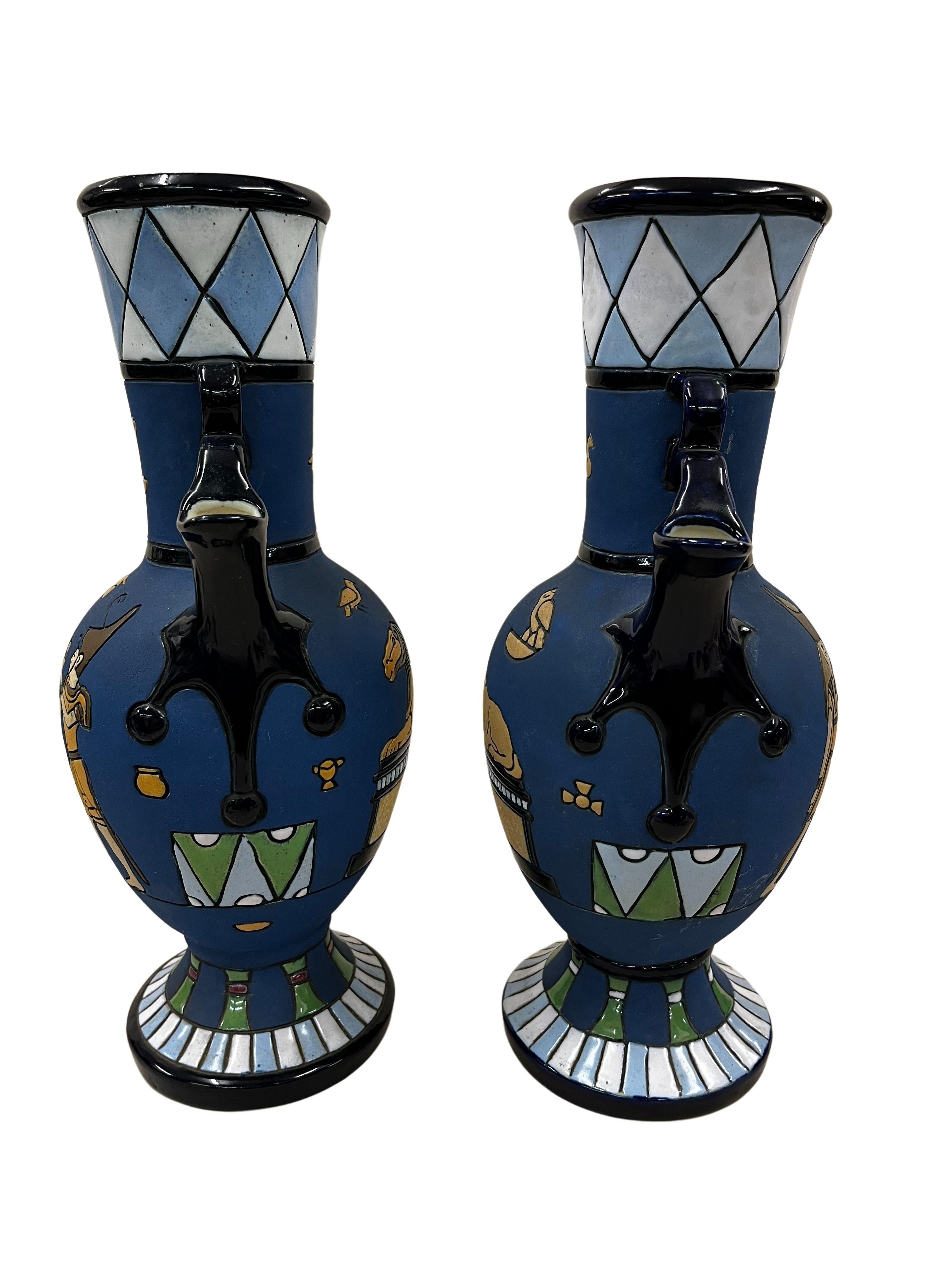 Pair of two reversible vases jugs, ceramic, Egypt Art Deco, 1915 Amphora Czech R In Good Condition For Sale In Wien, AT