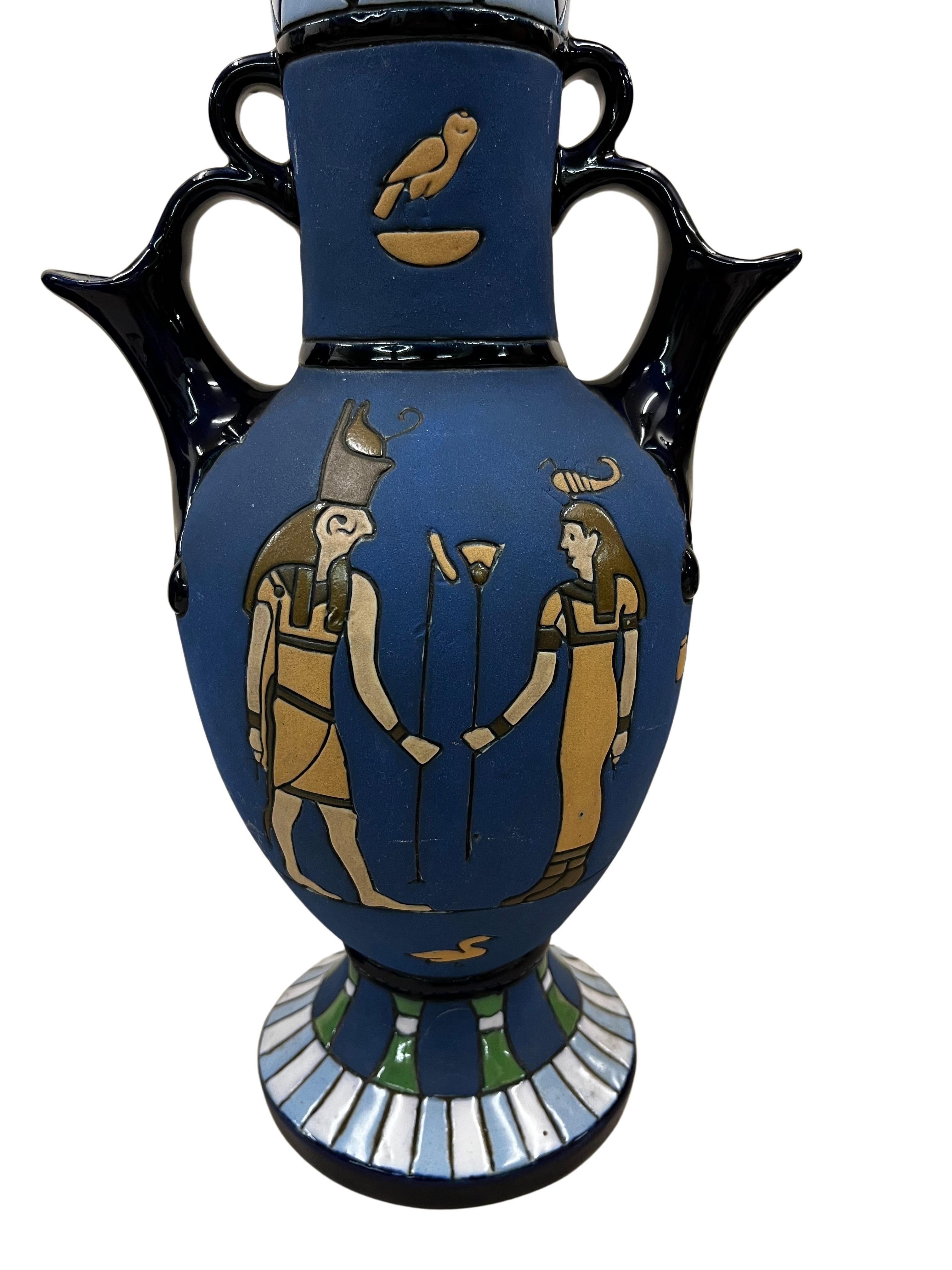 Pair of two reversible vases jugs, ceramic, Egypt Art Deco, 1915 Amphora Czech R For Sale 2