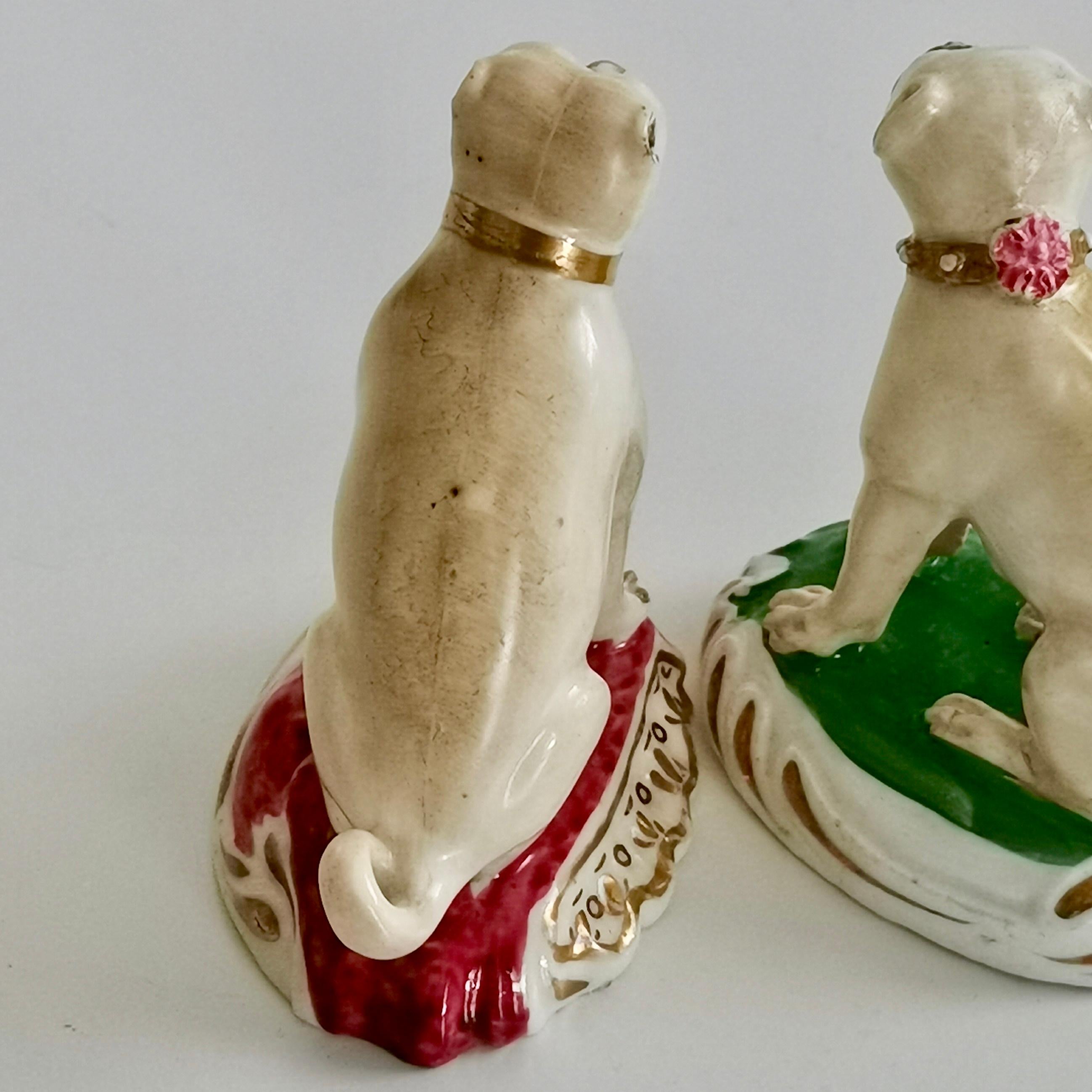 Hand-Painted Pair of Two Rockingham Porcelain Pug Dog figures, Regency circa 1835