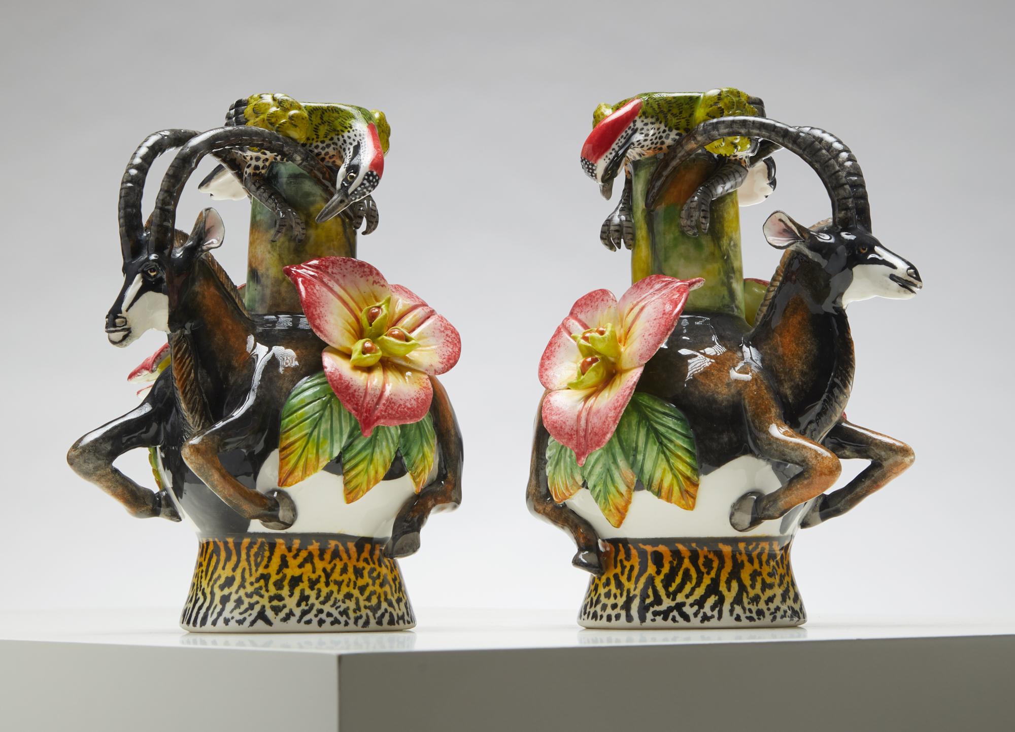 Hand-Crafted Pair of Two sculpted Sable Candleticks For Sale