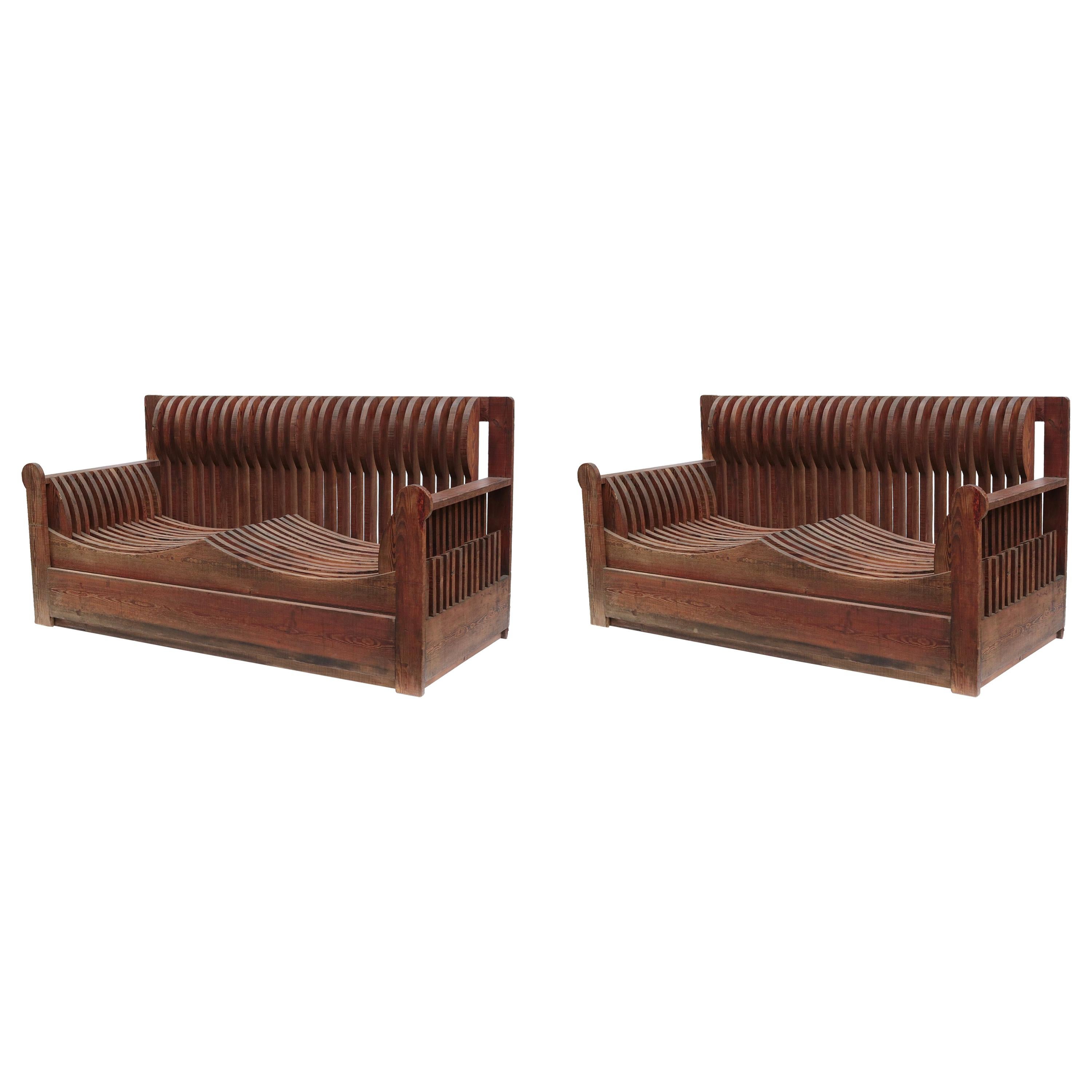 Pair of Two Seater Sofas by Mario Ceroli for Poltronova For Sale