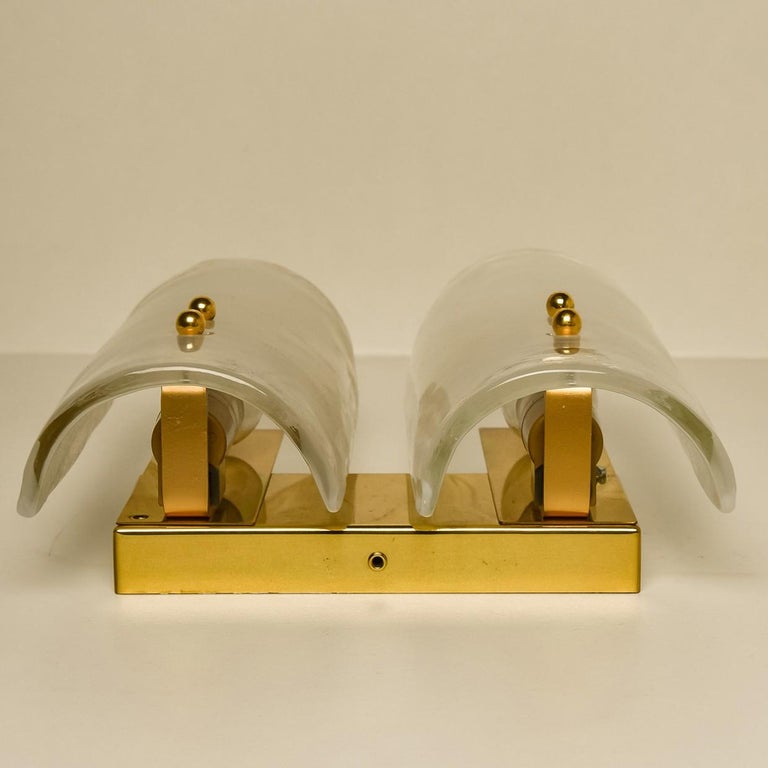 Pair Of Two Shades Brass and Murano Glass Wall Lights by J.T. Kalmar