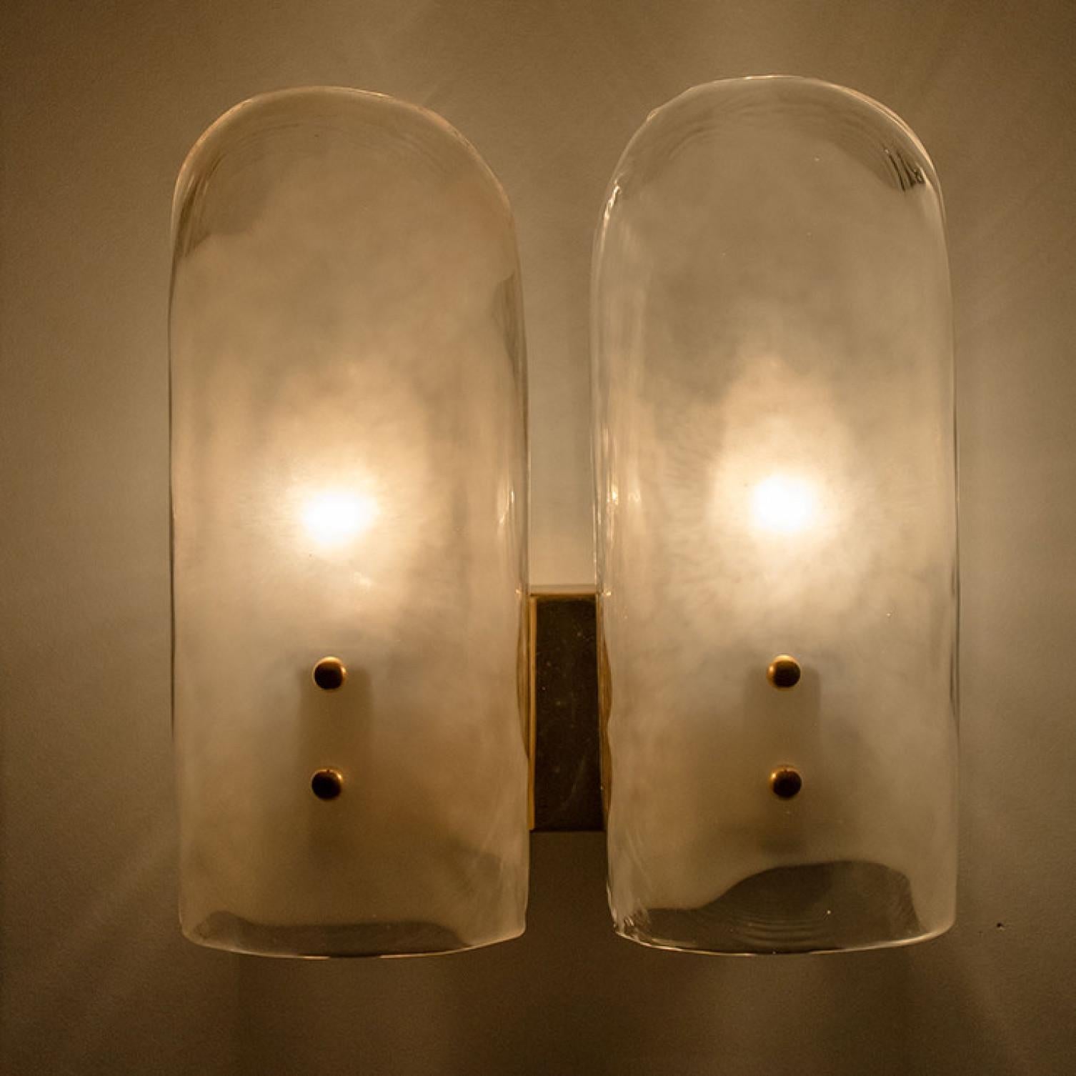 Pair of Two Shades Brass and Murano Glass Wall Lights by J.T. Kalmar, 1960s For Sale 4