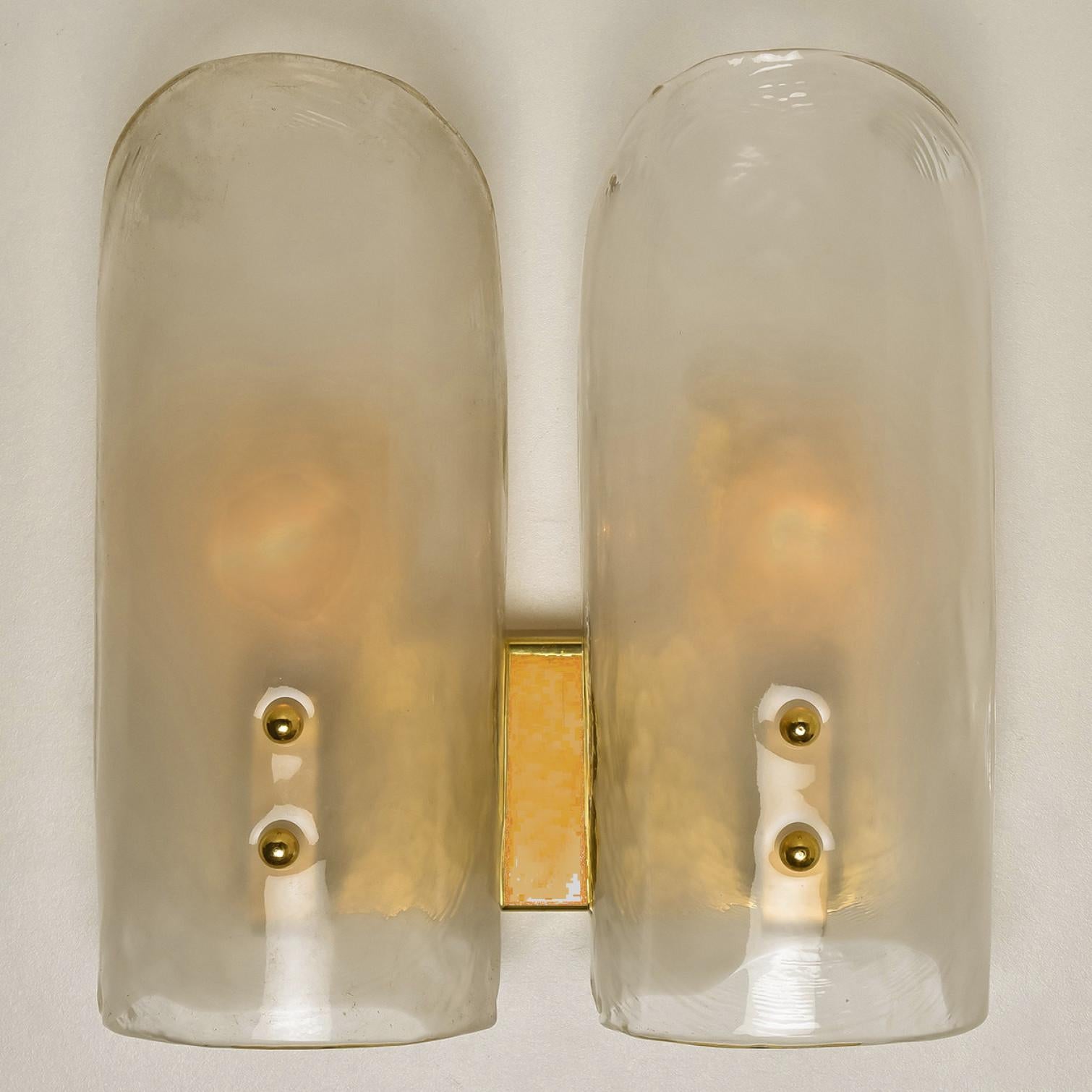 Pair of Two Shades Brass and Murano Glass Wall Lights by J.T. Kalmar, 1960s For Sale 5