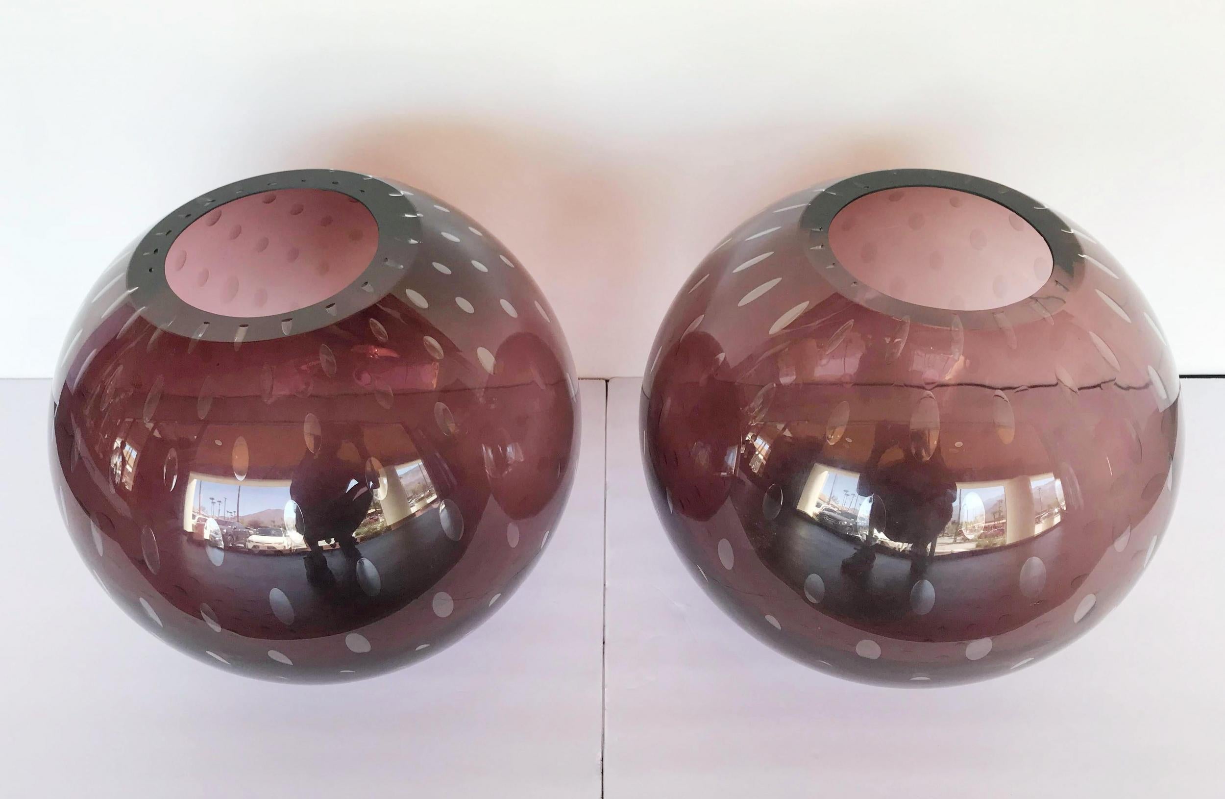 Italian Pair of Two Signed Murano Hand Blown Vases by Alberto Dona, 21st Century For Sale
