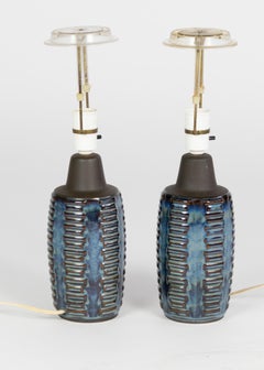 Pair of Two Soholm Table Lamps in Blue, Design by Einer Johansen, Denmark 1960s