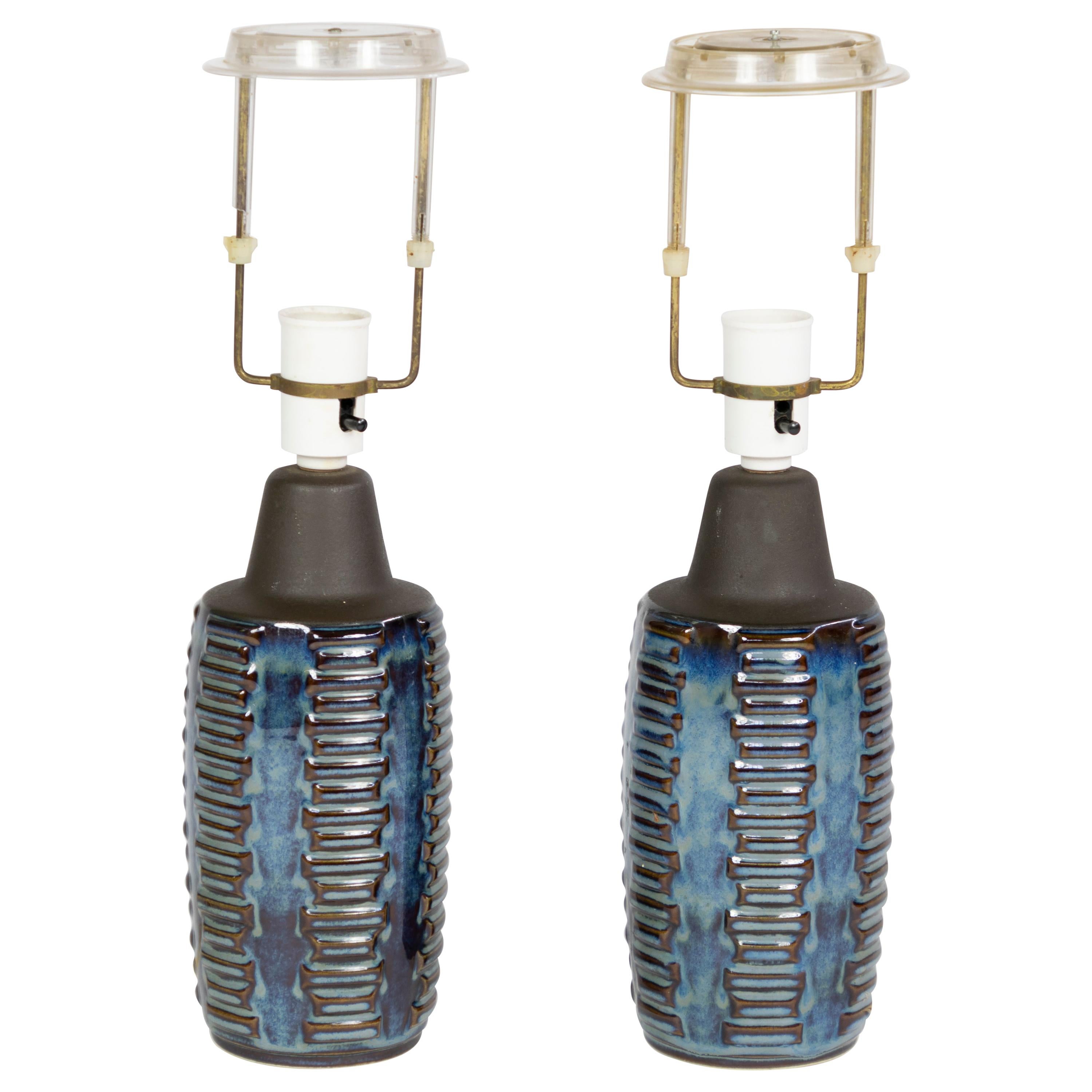 Pair of Two Soholm Table Lamps in Blue, Design by Einer Johansen, Denmark 1960s For Sale