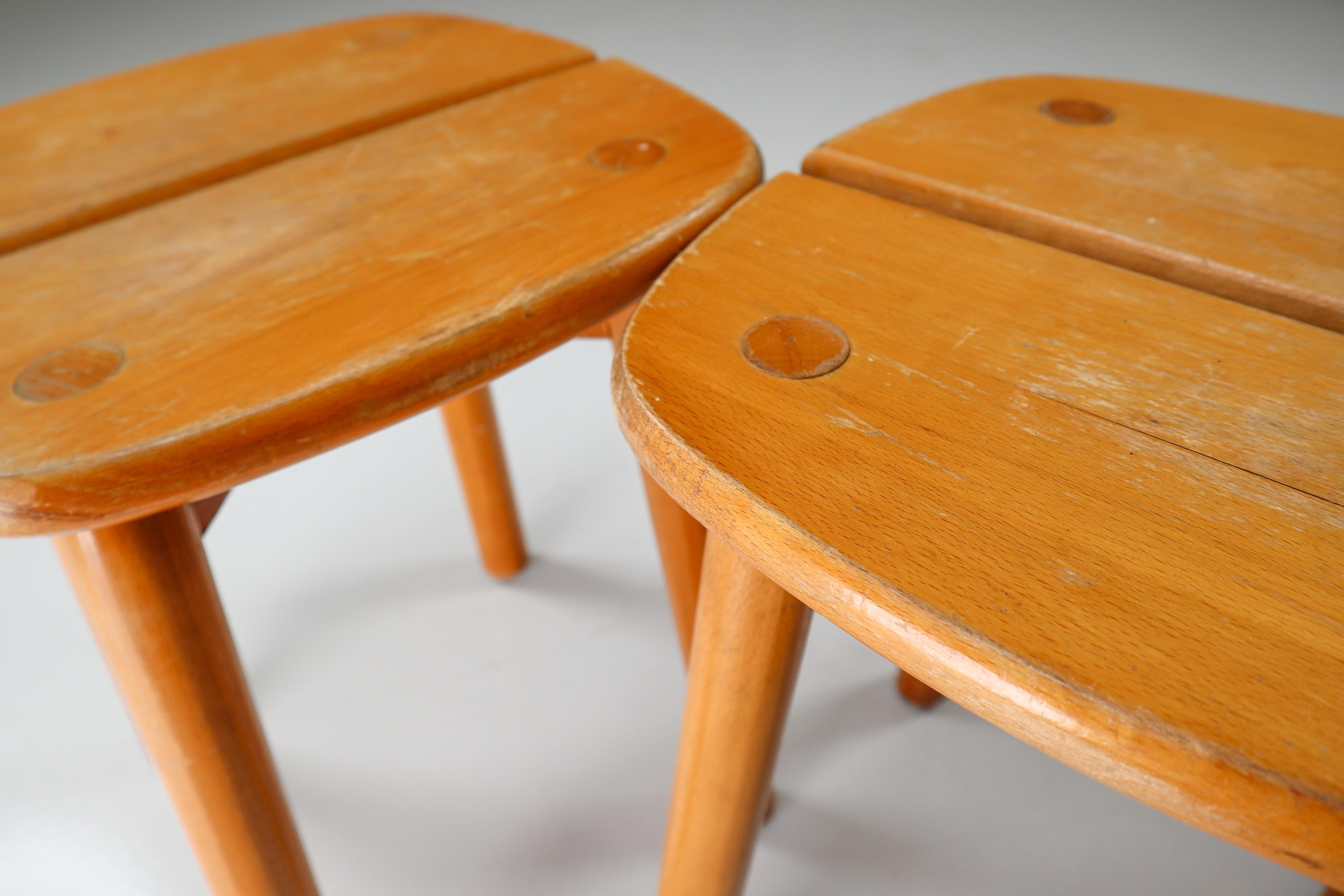 Mid-Century Modern Pair of Two Stools by Pierre Gautier-Delaye Coffee Bean Model, France, 1960s